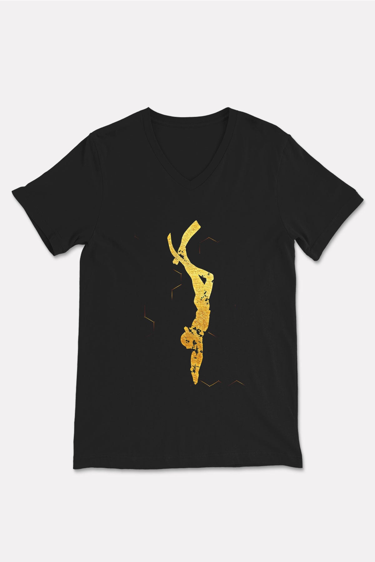 Dağcılık - Mountaineering Baskılı Unisex Siyah V Yaka Tişört