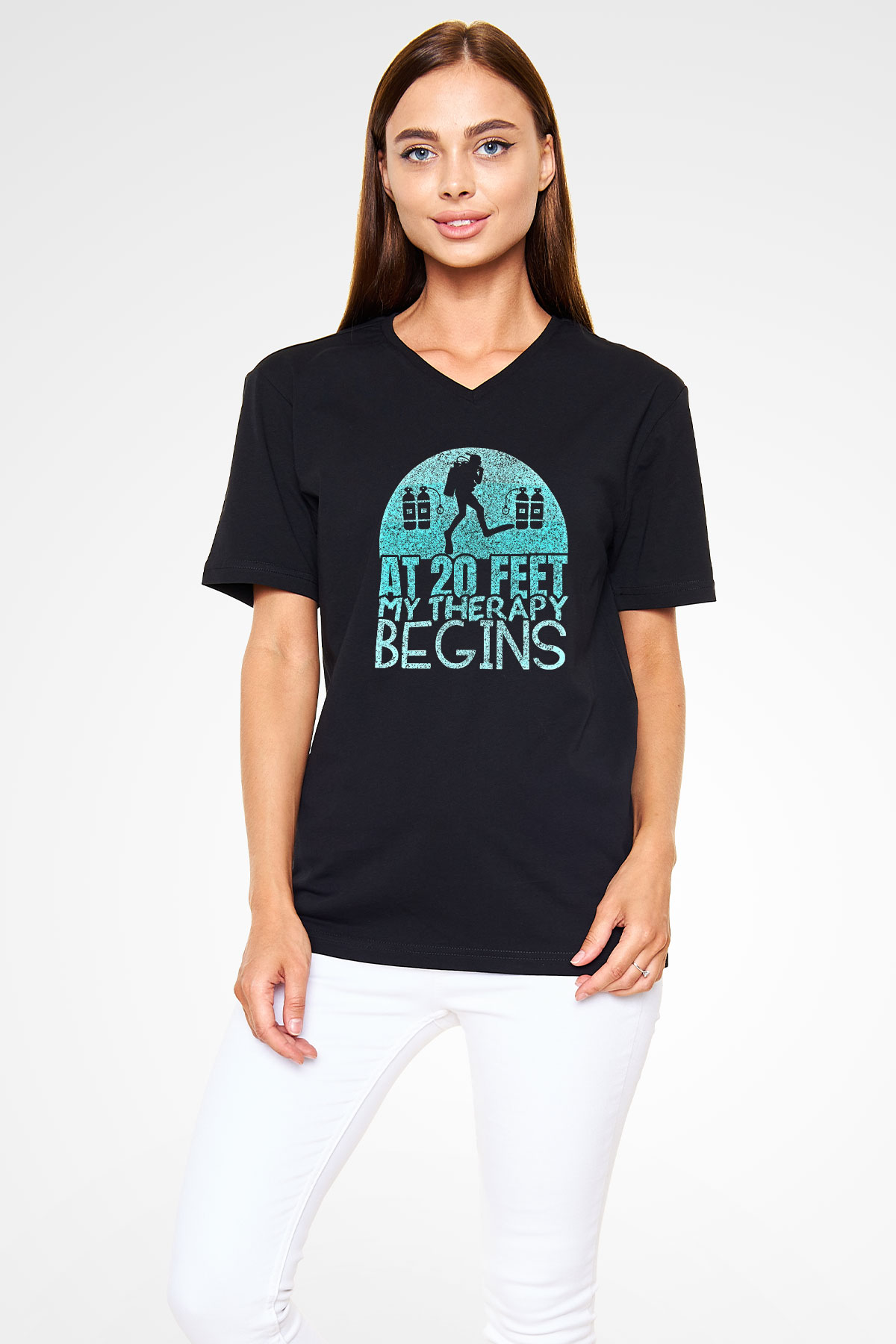 Dağcılık - Mountaineering Baskılı Unisex Siyah V Yaka Tişört