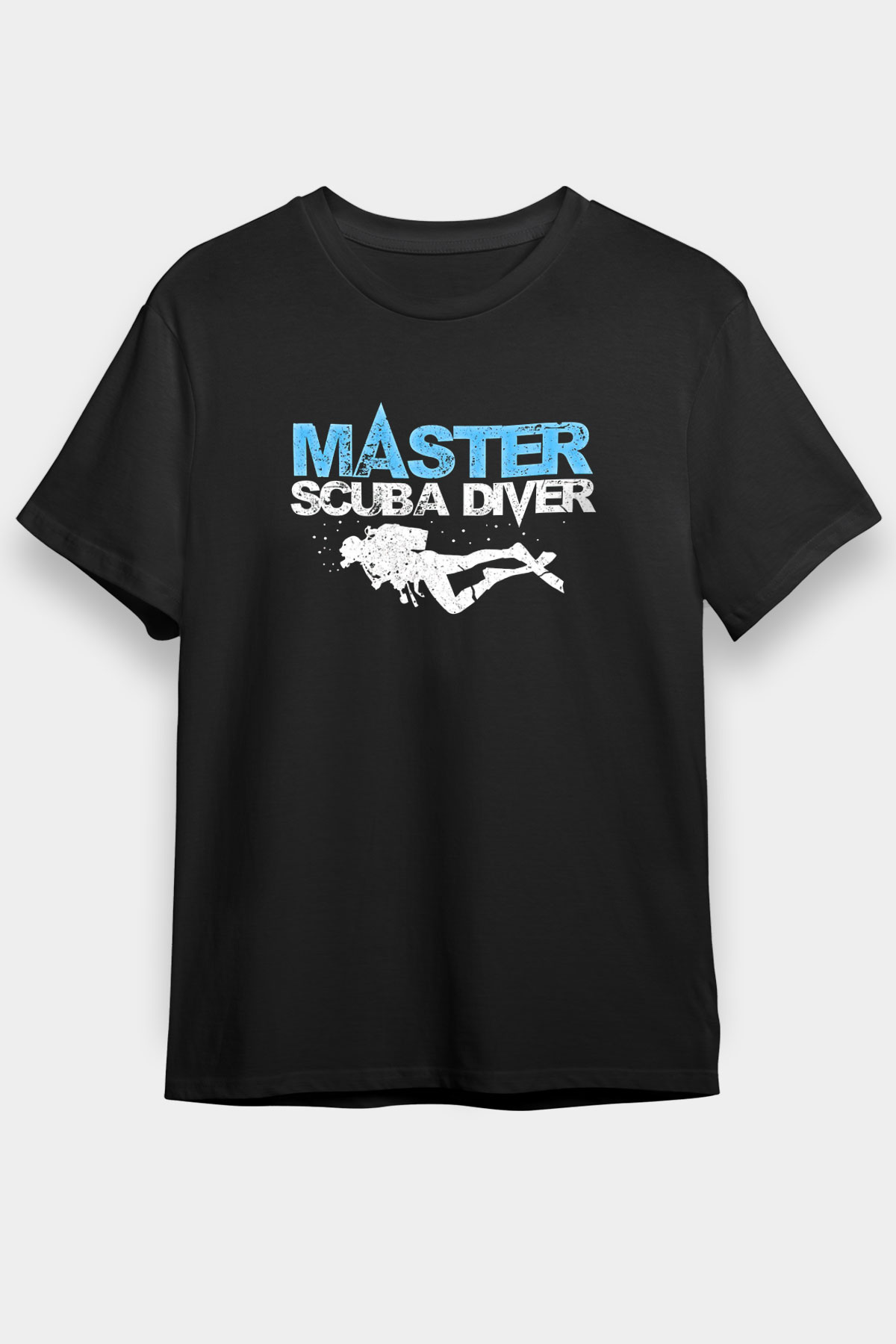 Dalgıçlık Baskılı Unisex Siyah Tişört - Tshirt