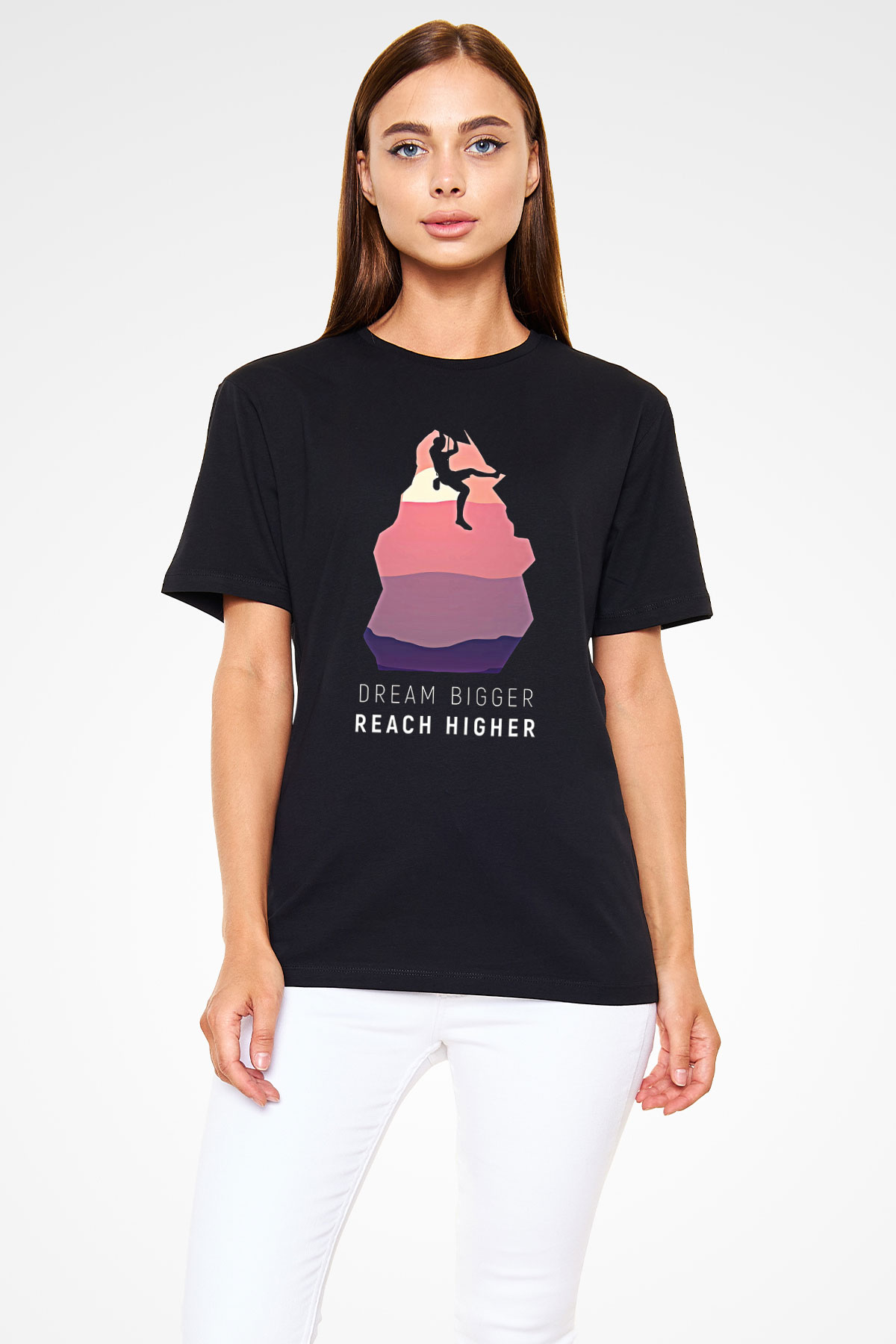Dağcılık - Mountaineering Baskılı Unisex Siyah Tişört - Tshirt