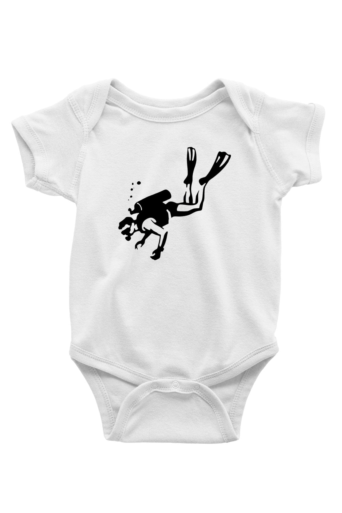 Dalgıç Baskılı Beyaz Unisex Bebek Body - Zıbın
