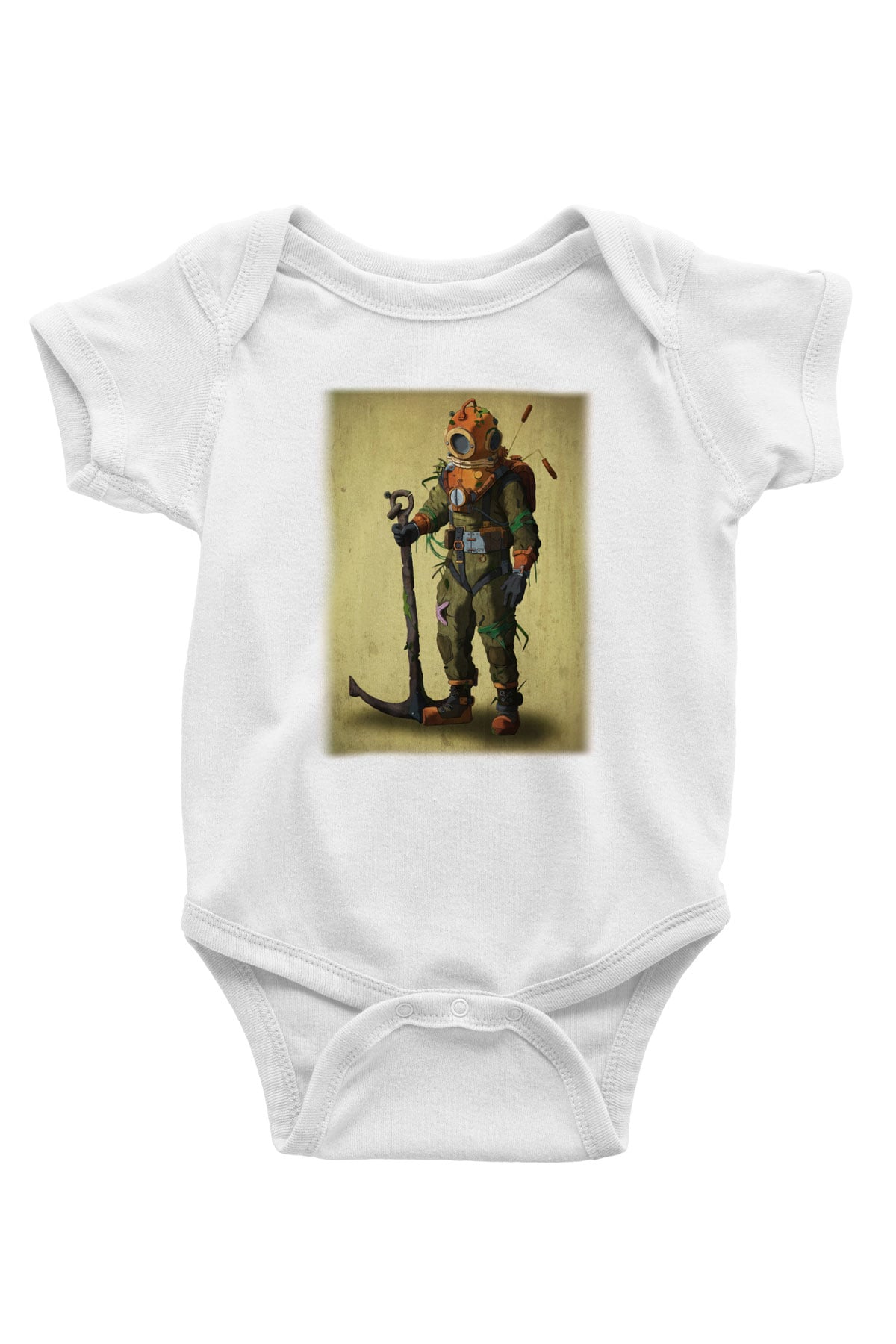 Dalgıç Baskılı Beyaz Unisex Bebek Body - Zıbın