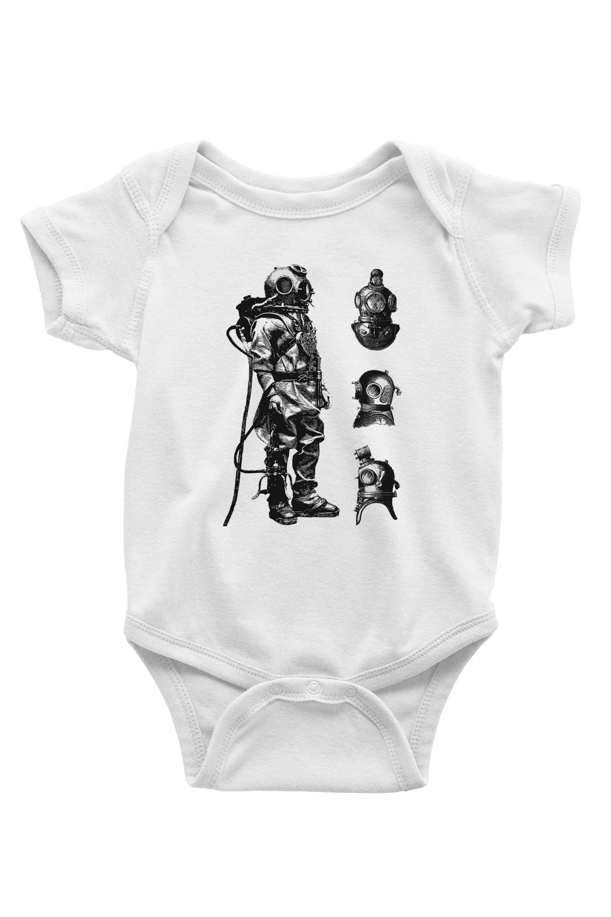 Dalgıç Baskılı Beyaz Unisex Bebek Body - Zıbın