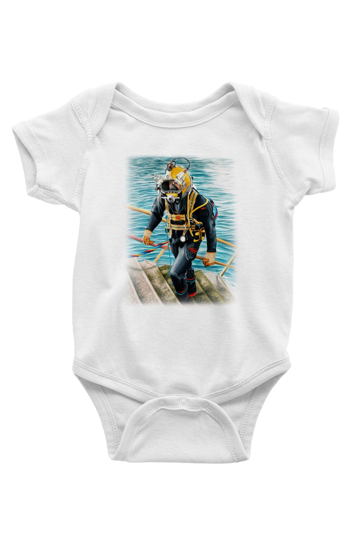 Dalgıç Baskılı Beyaz Unisex Bebek Body - Zıbın