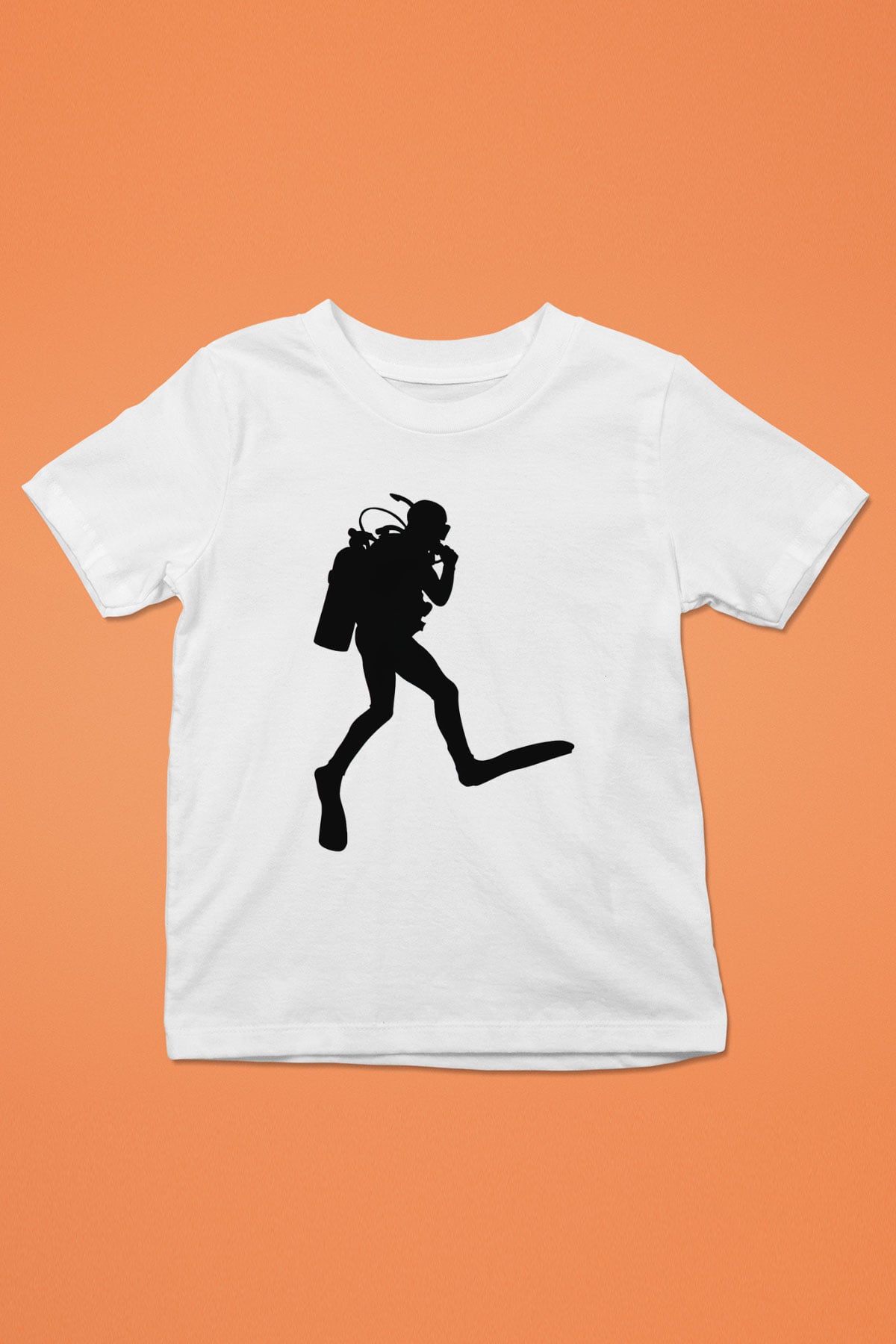Dalgıç Baskılı Beyaz Unisex Çocuk Tişört