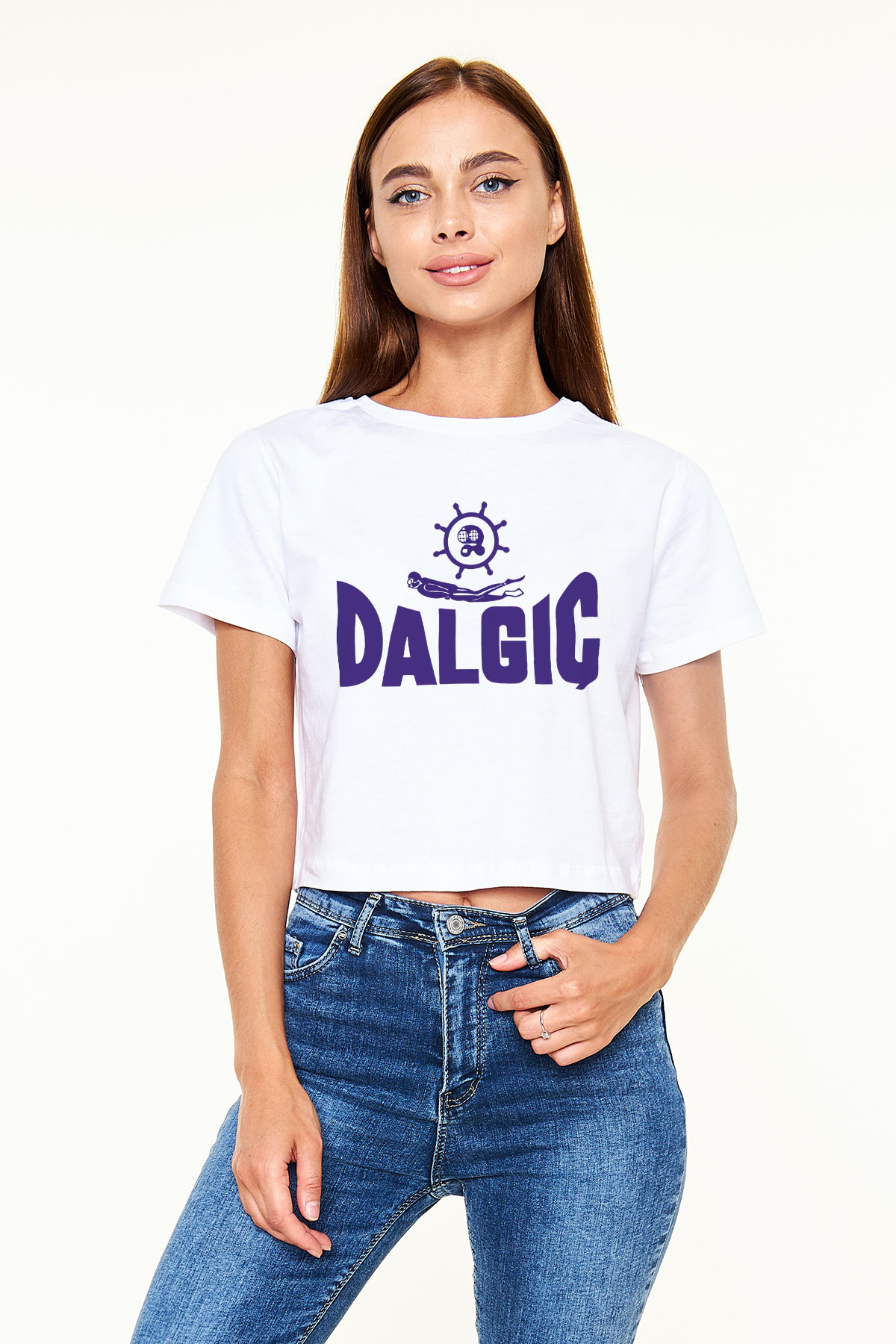 Dalgıç Beyaz Croptop Tişört