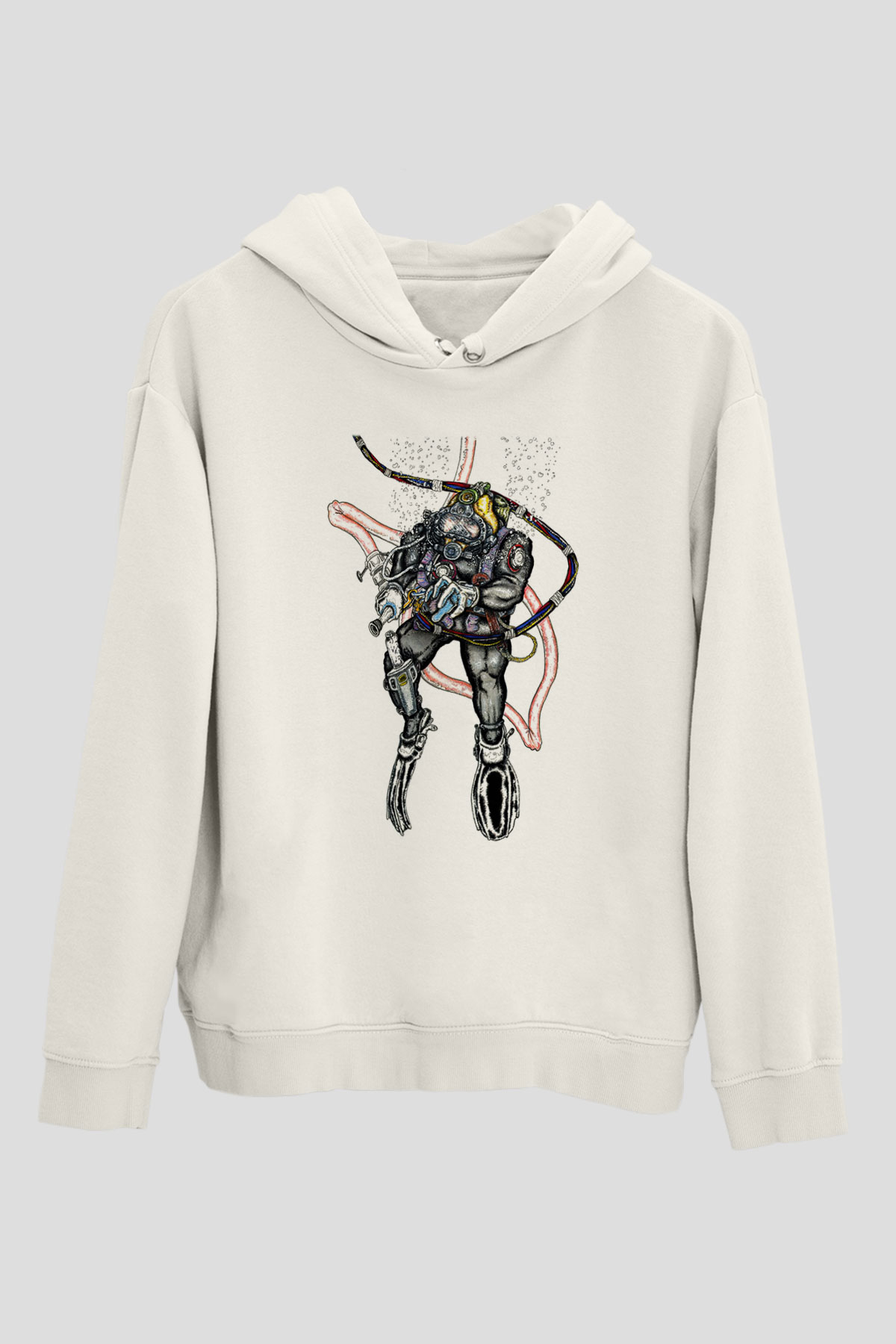 Dalgıç Beyaz Unisex Hoodie