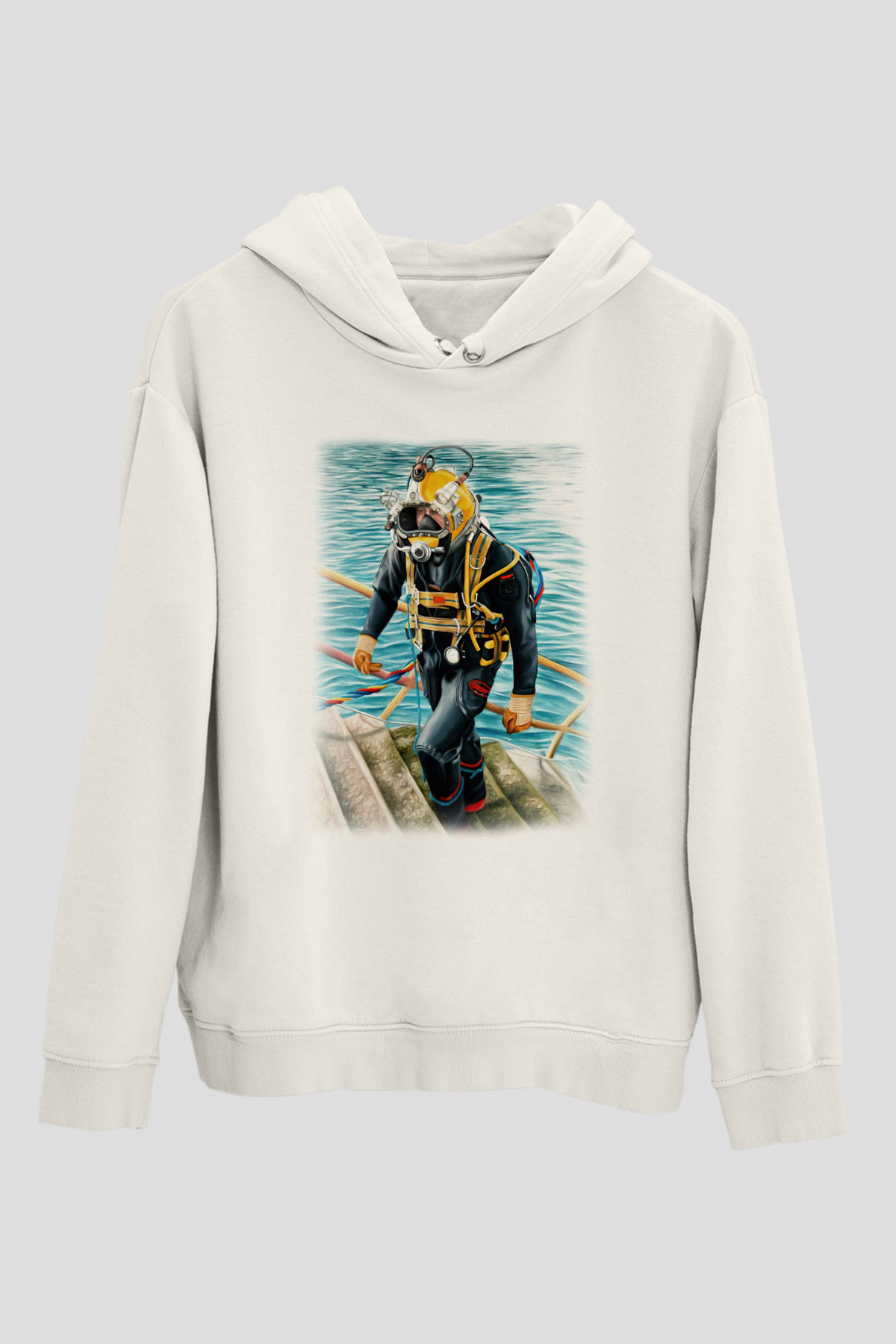Dalgıç Beyaz Unisex Hoodie