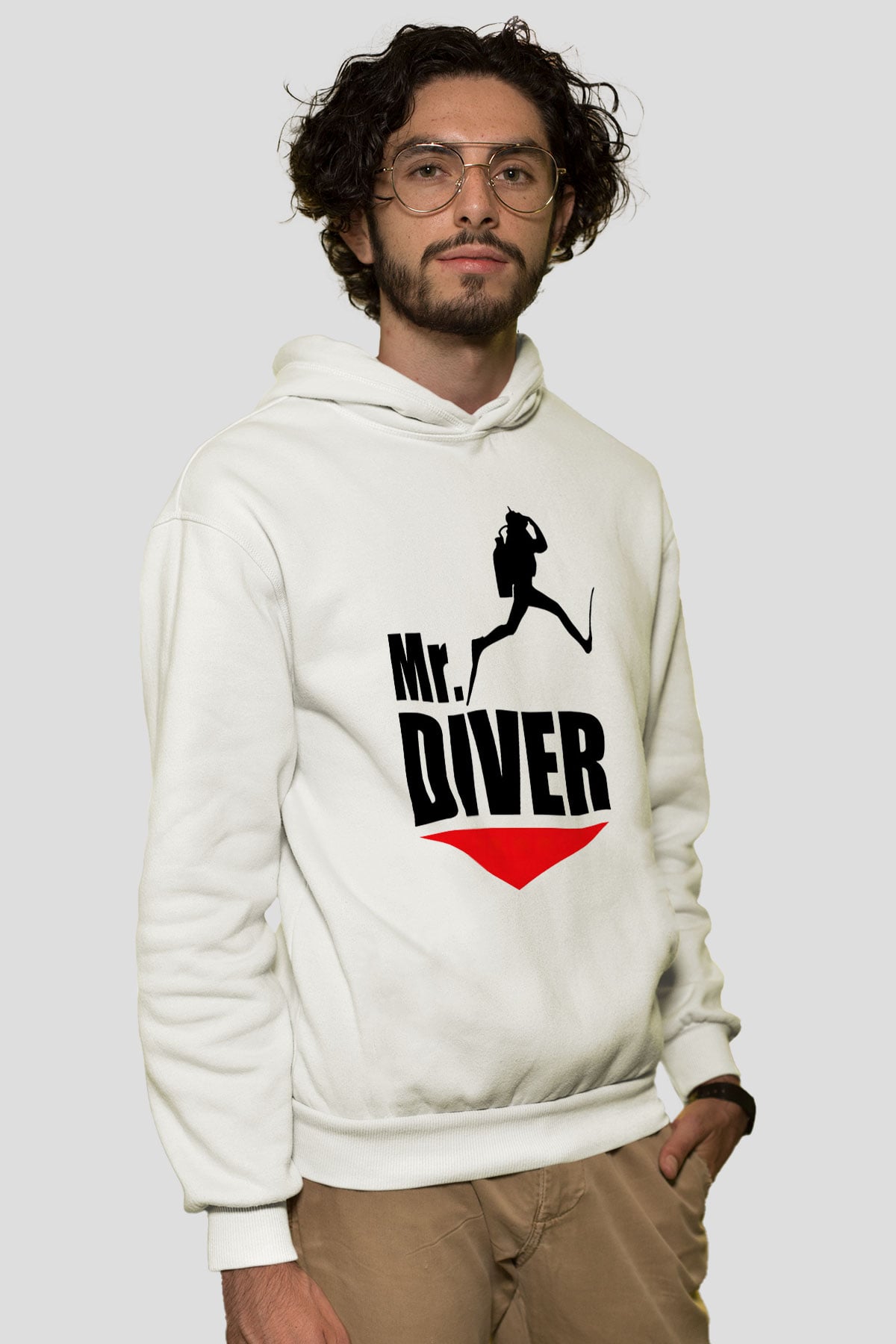 Dalgıç Beyaz Unisex Hoodie