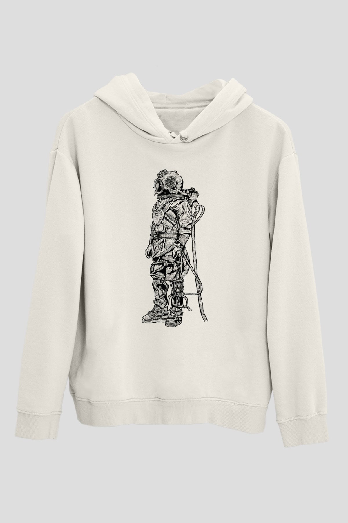 Dalgıç Beyaz Unisex Hoodie