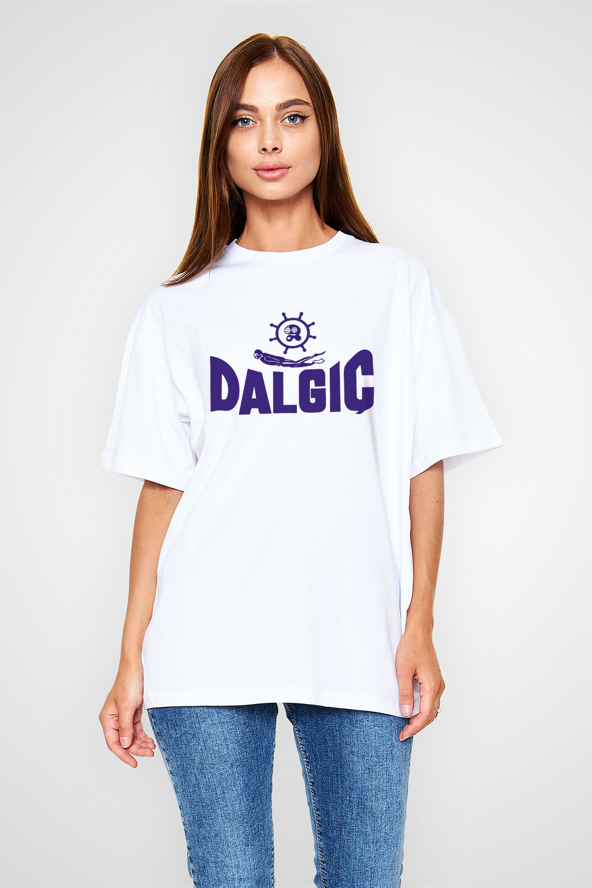 Dalgıç Beyaz Unisex Oversize Tişört T-Shirt