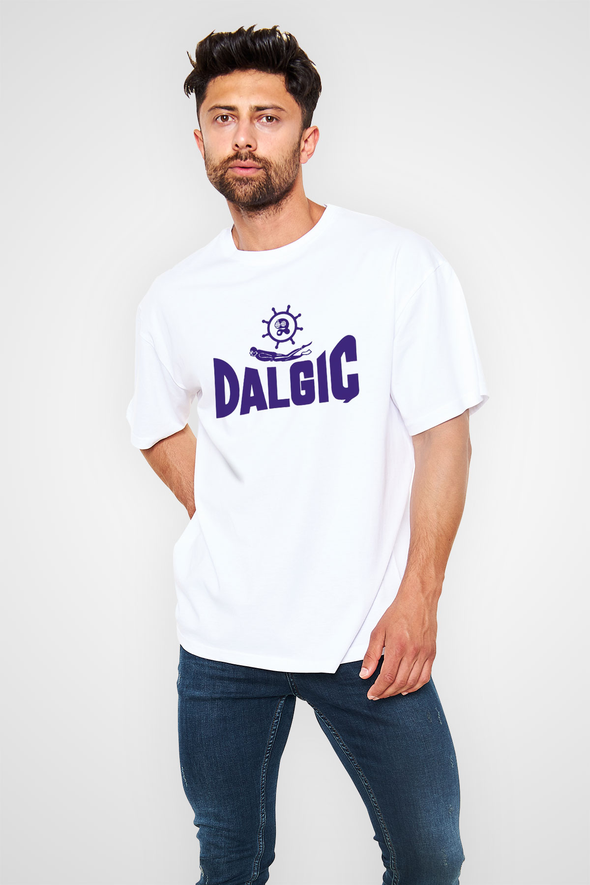 Dalgıç Beyaz Unisex Oversize Tişört T-Shirt