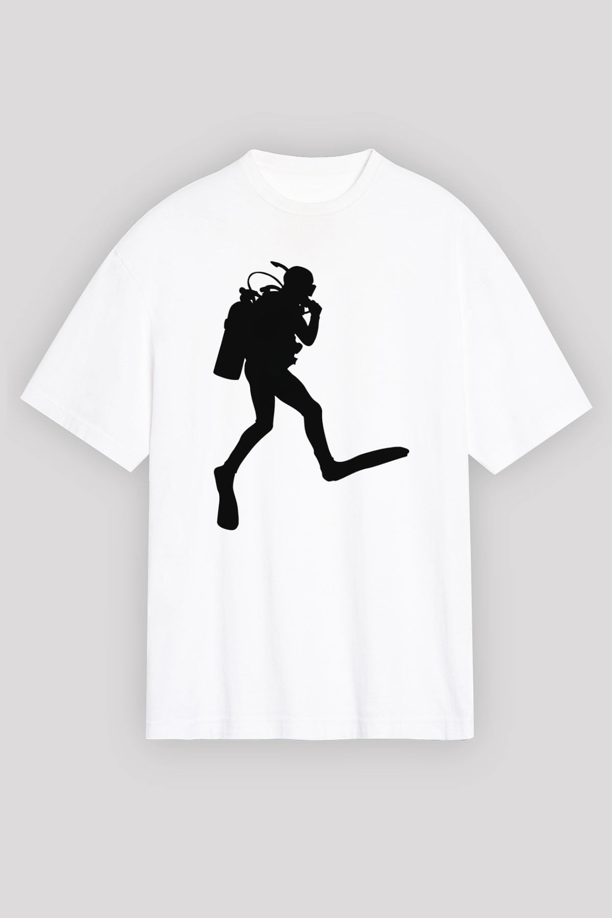 Dalgıç Beyaz Unisex Oversize Tişört T-Shirt