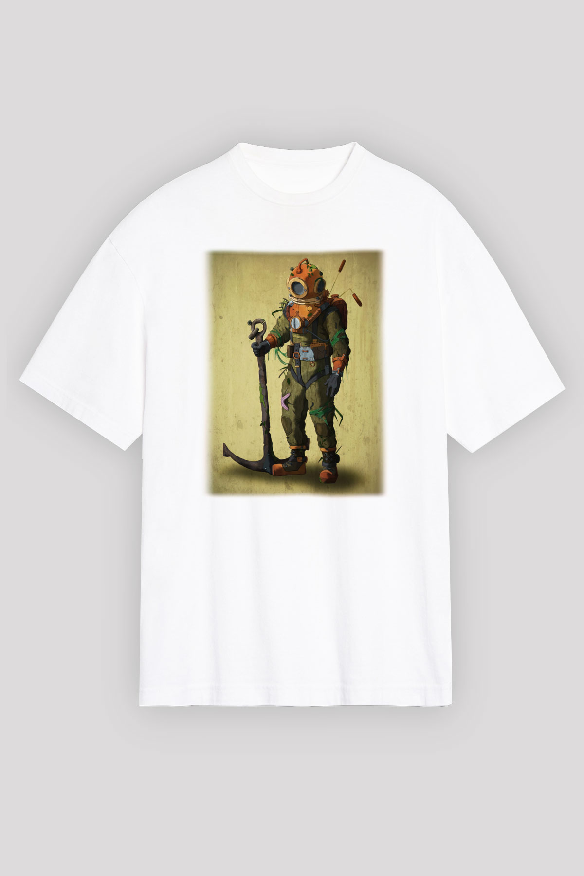 Dalgıç Beyaz Unisex Oversize Tişört T-Shirt