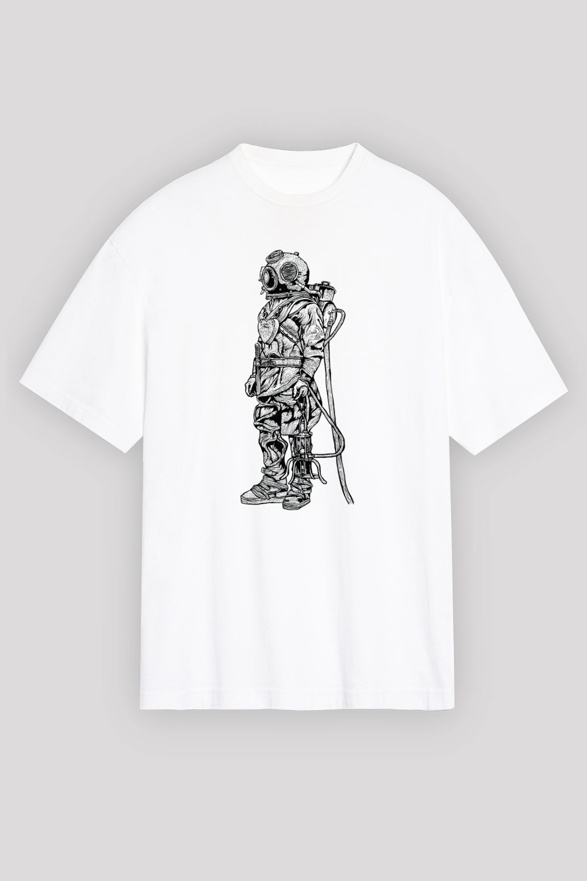 Dalgıç Beyaz Unisex Oversize Tişört T-Shirt
