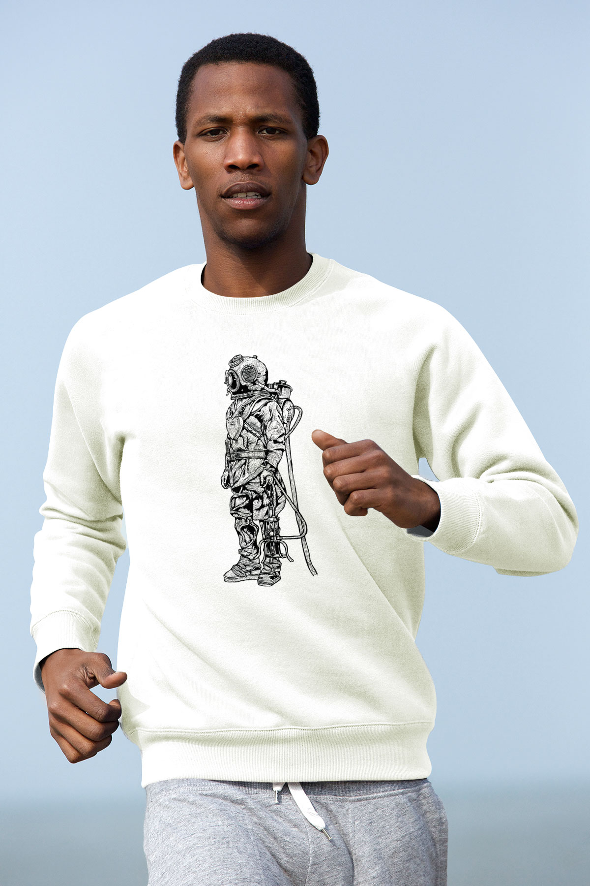 Dalgıç Beyaz Unisex Sweatshirt