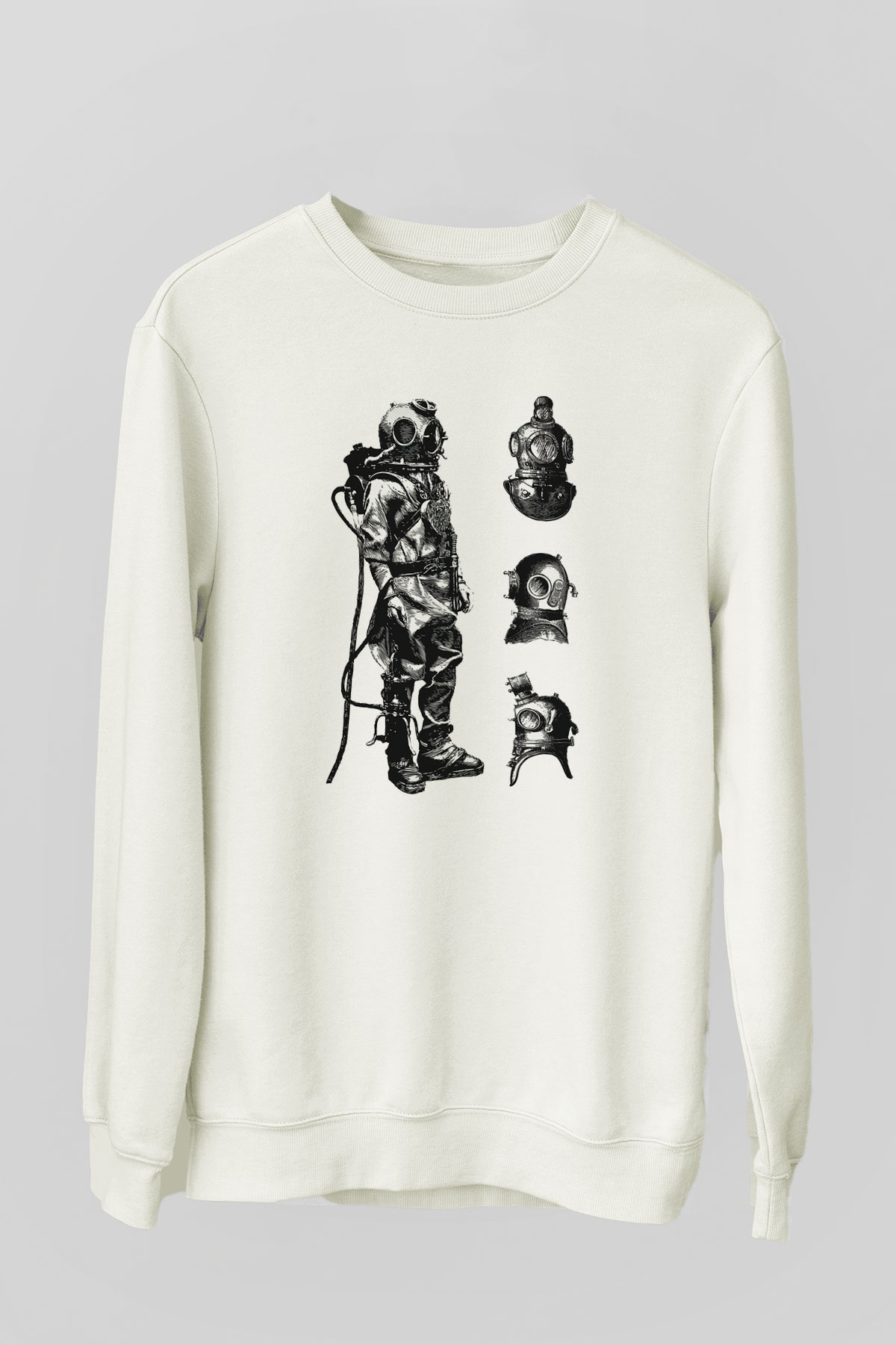 Dalgıç Beyaz Unisex Sweatshirt