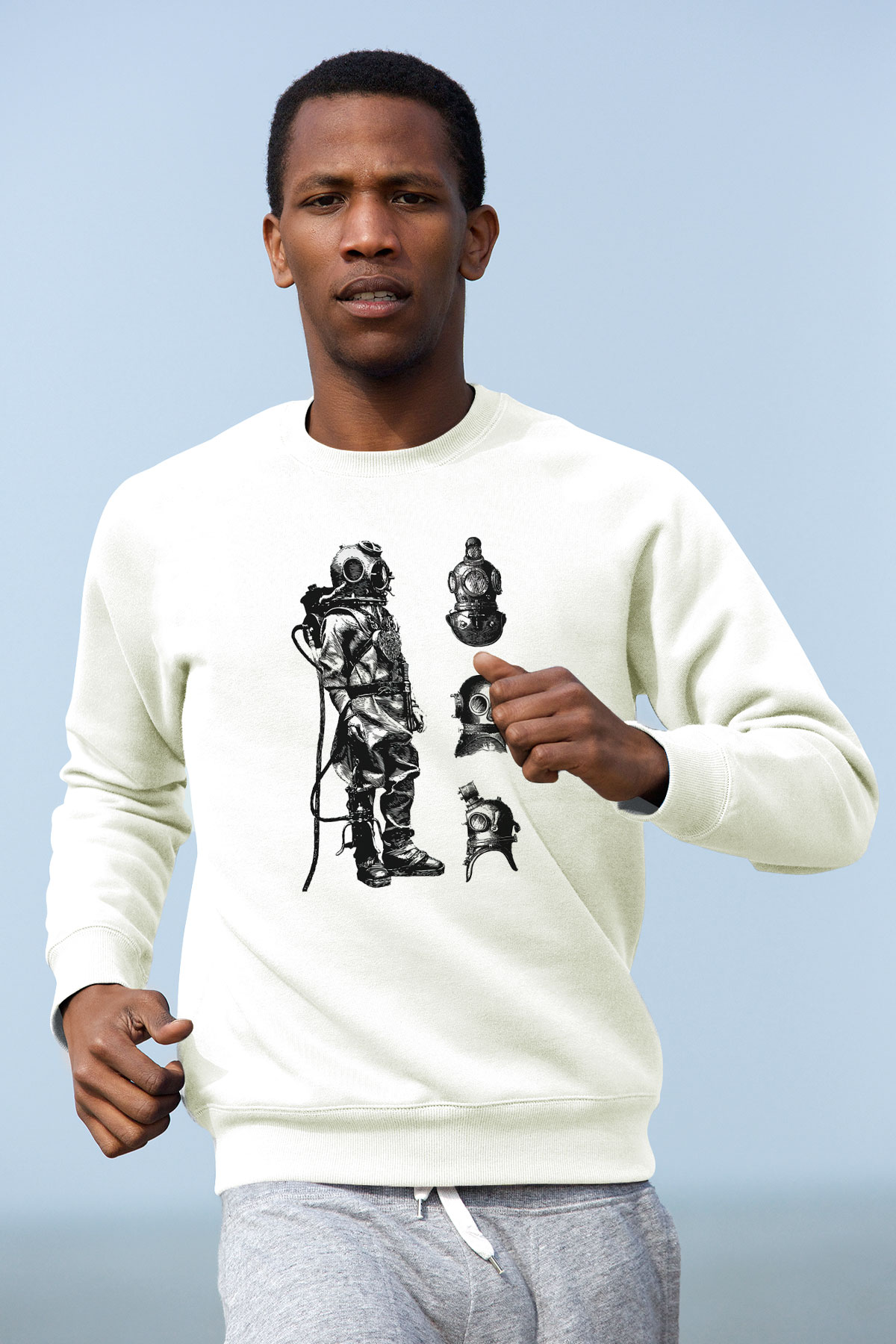 Dalgıç Beyaz Unisex Sweatshirt