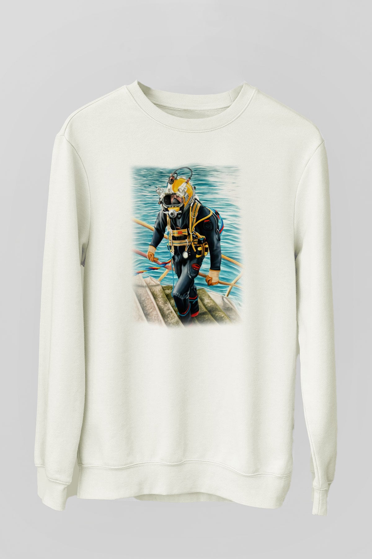 Dalgıç Beyaz Unisex Sweatshirt