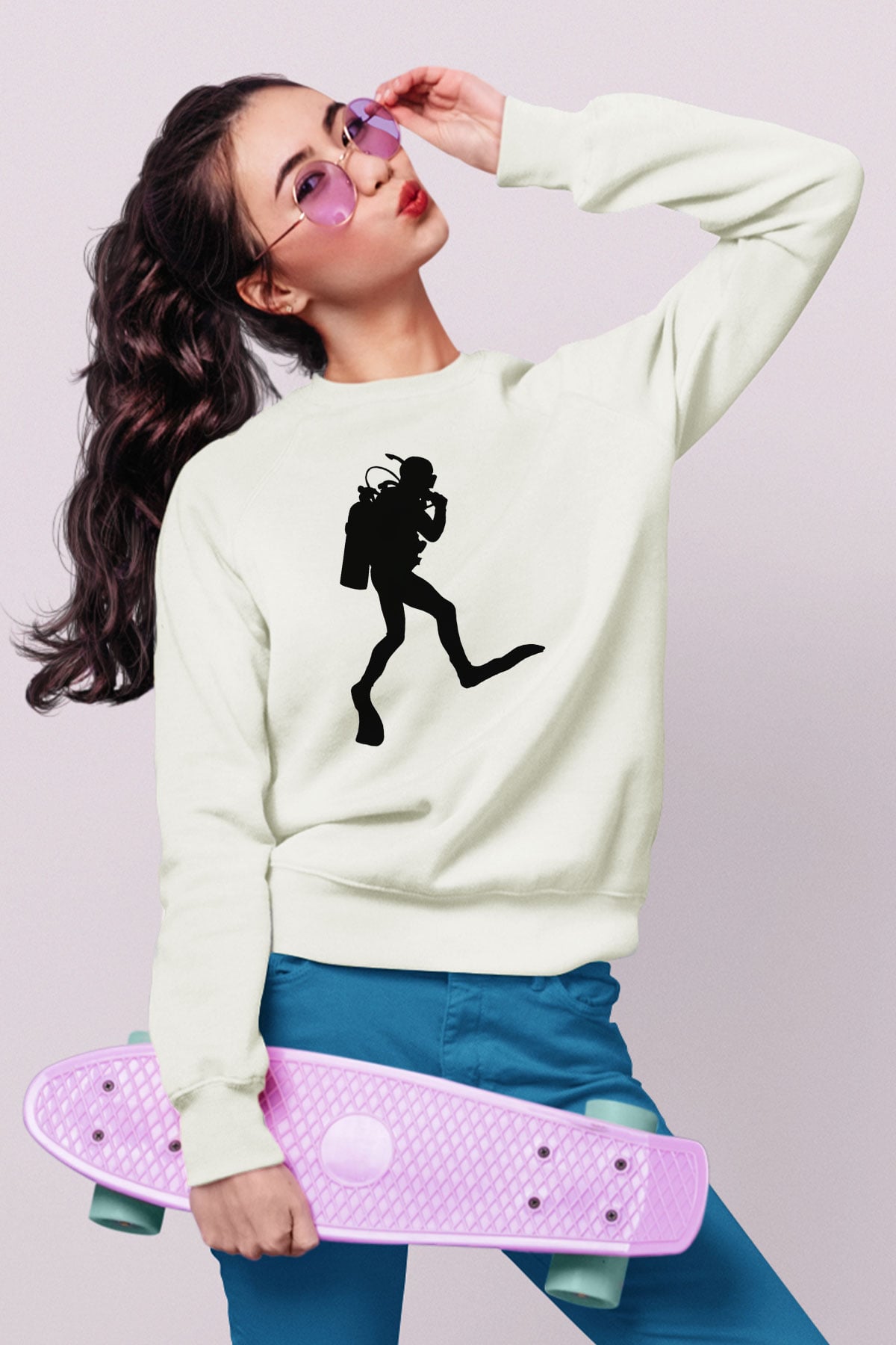 Dalgıç Beyaz Unisex Sweatshirt