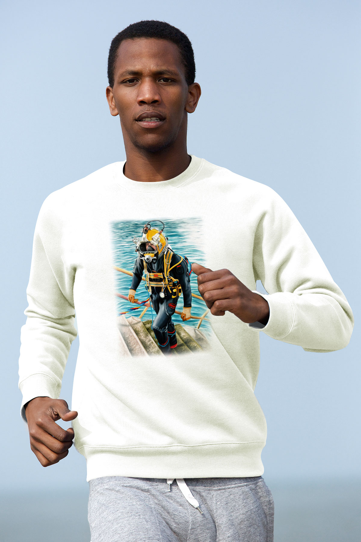 Dalgıç Beyaz Unisex Sweatshirt