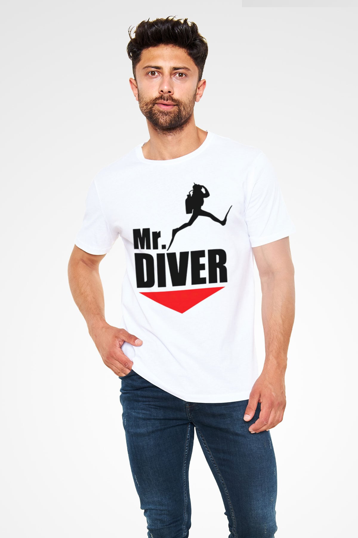 Dalgıç Beyaz Unisex Tişört T-Shirt - TişörtFabrikası