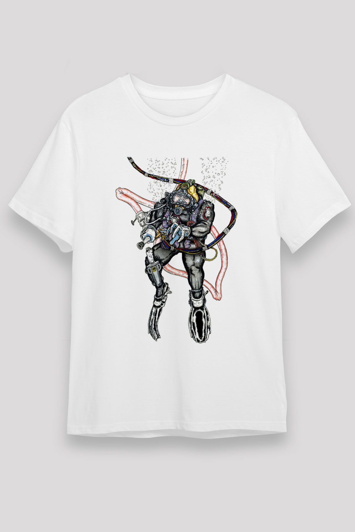 Dalgıç Beyaz Unisex Tişört T-Shirt - TişörtFabrikası