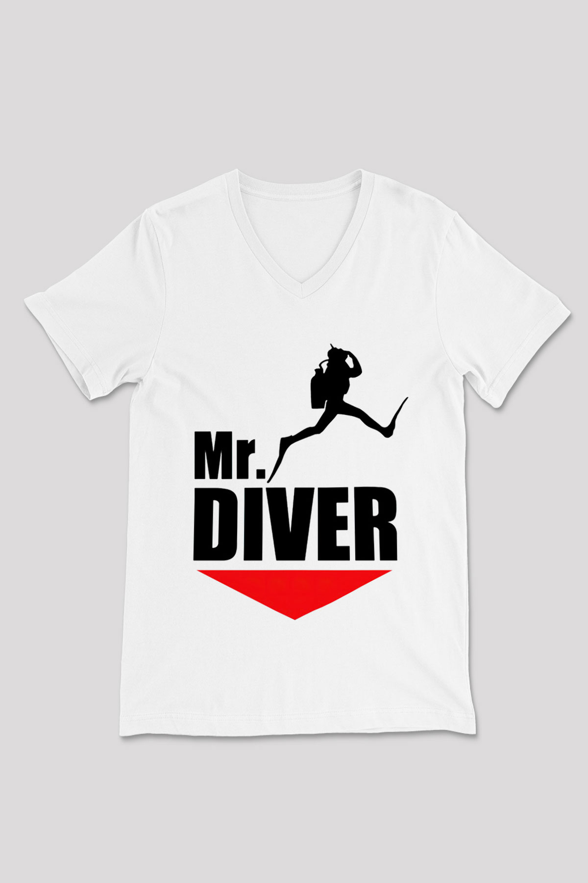 Dalgıç Beyaz Unisex V Yaka Tişört T-Shirt
