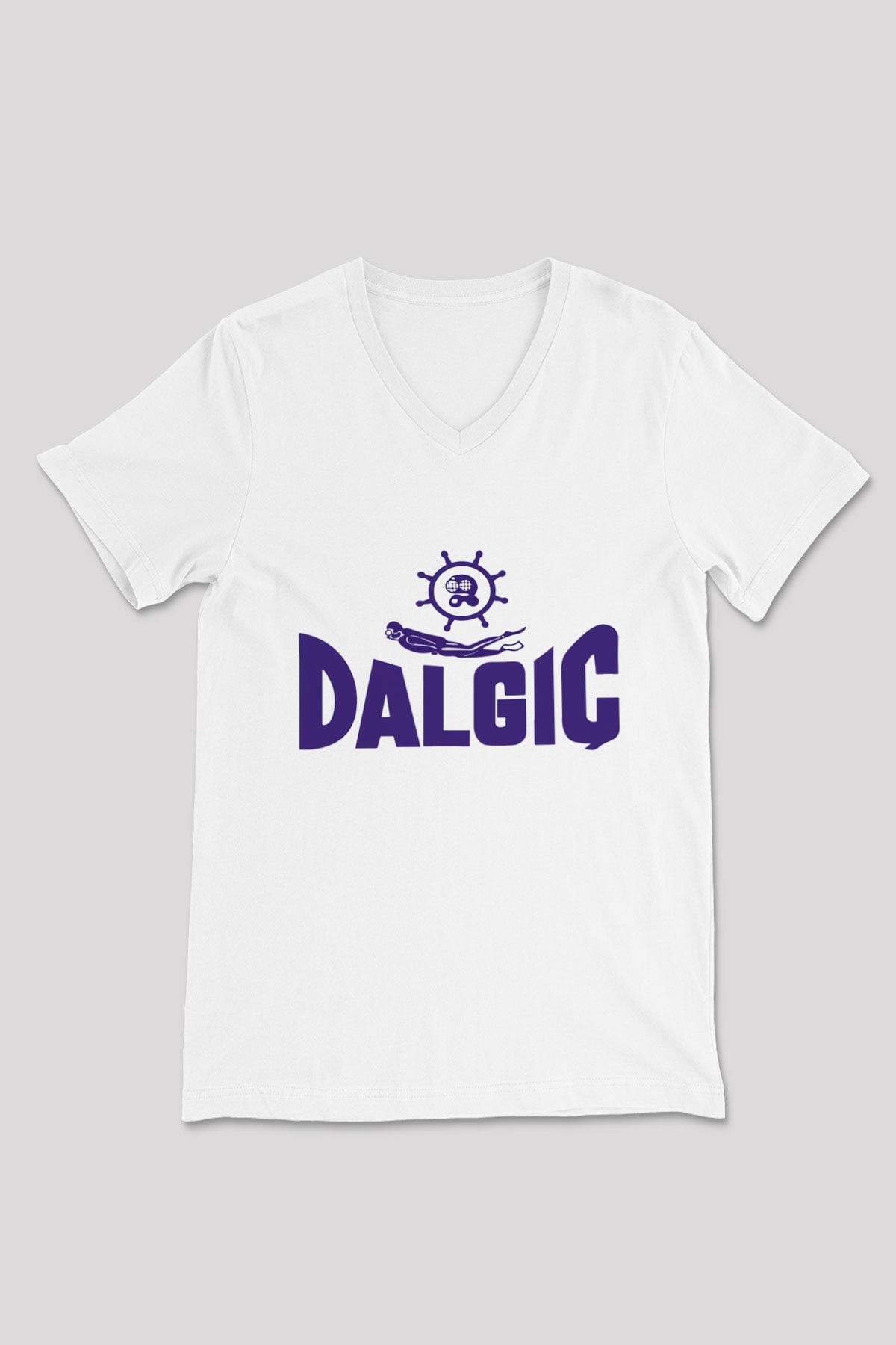 Dalgıç Beyaz Unisex V Yaka Tişört T-Shirt