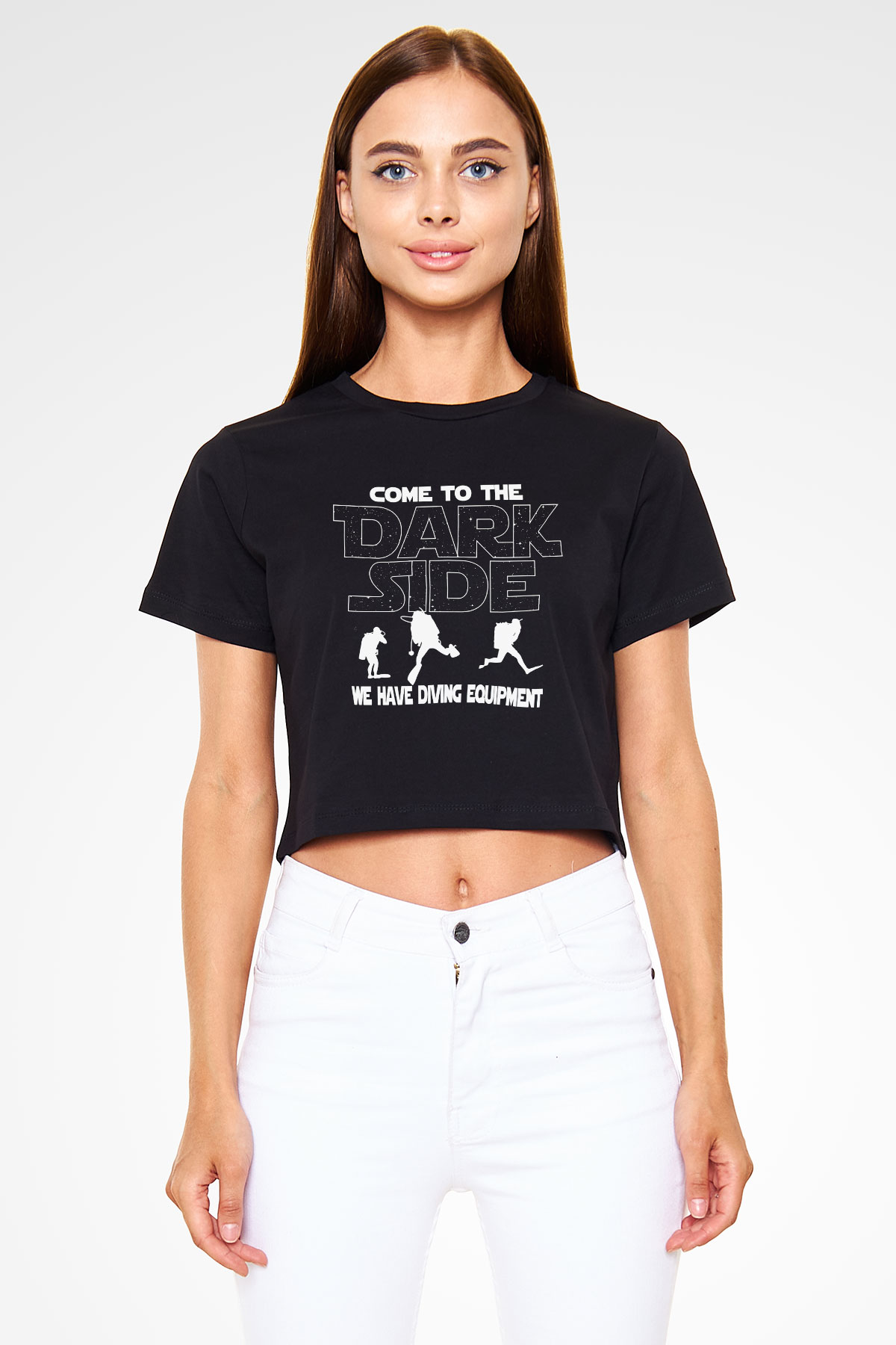 Dalgıç Siyah Crop Top Tişört