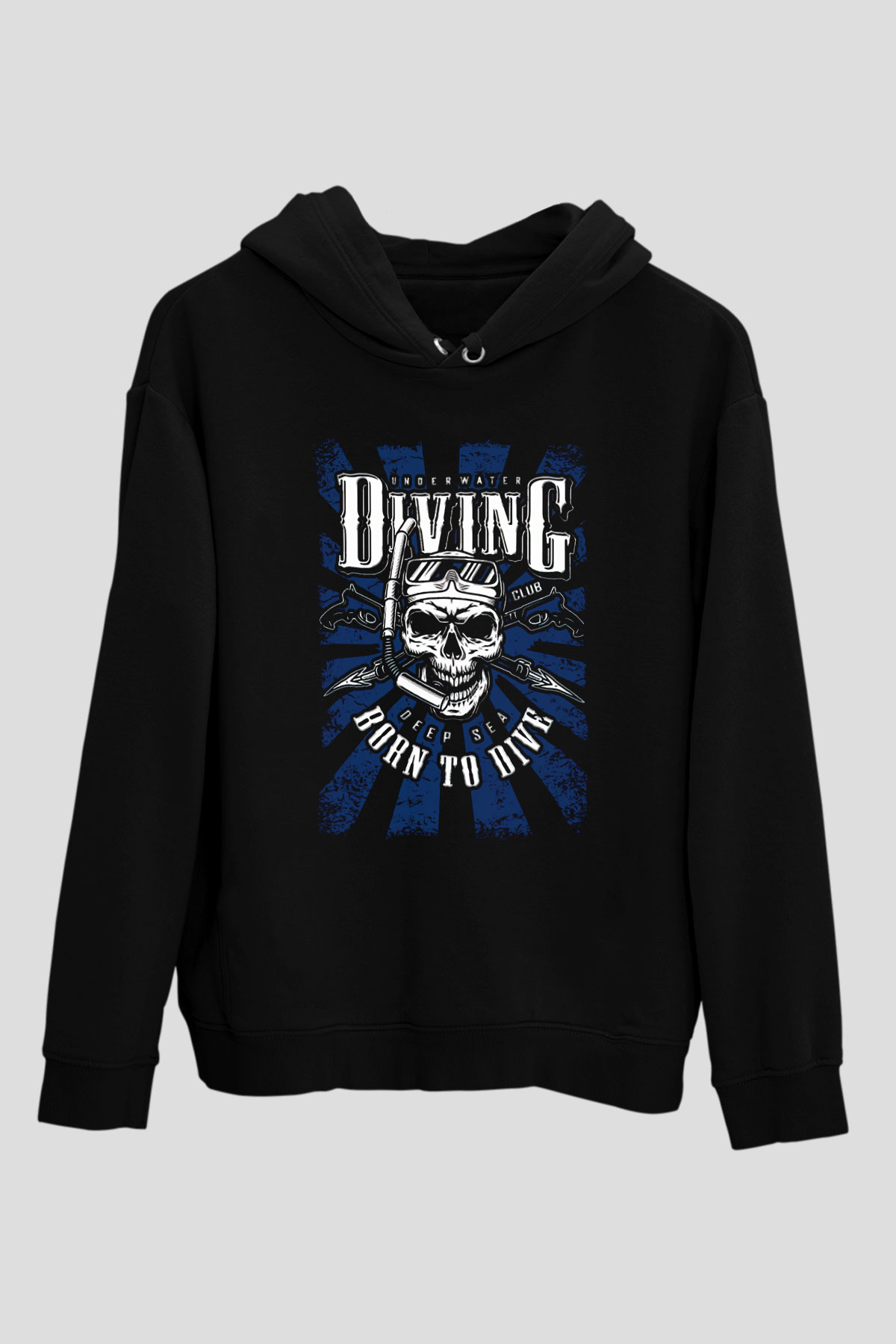 Dalgıç Siyah Unisex Kapüşonlu Sweatshirt