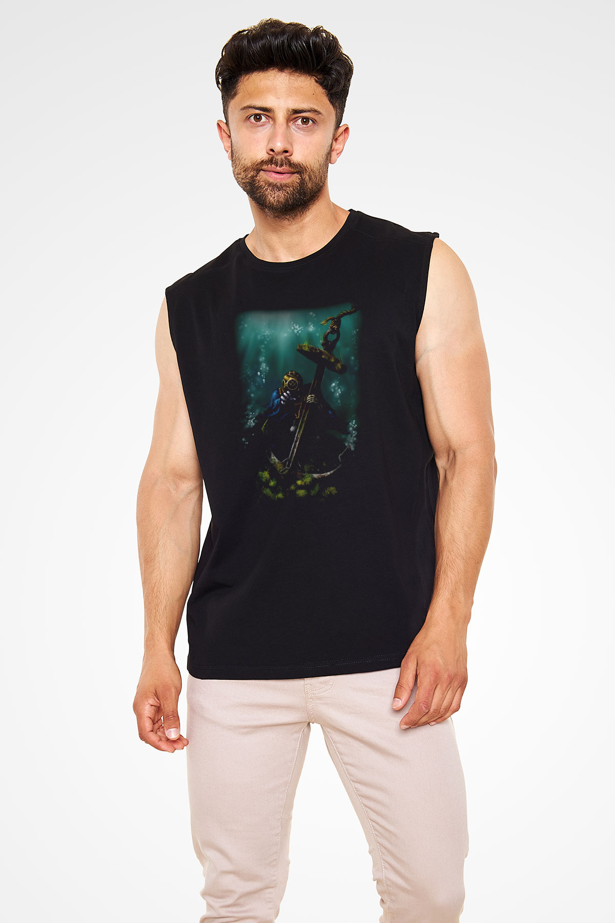Dalgıç Siyah Unisex Kolsuz Tişört