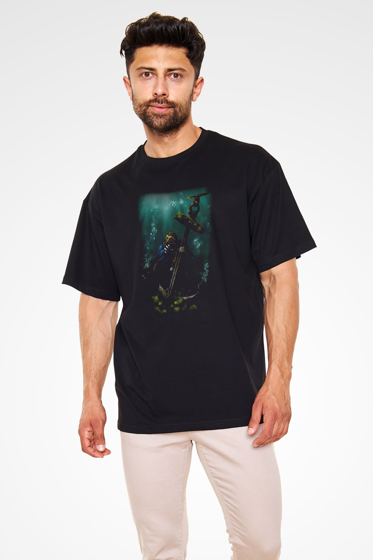 Dalgıç Siyah Unisex Oversize Tişört T-Shirt
