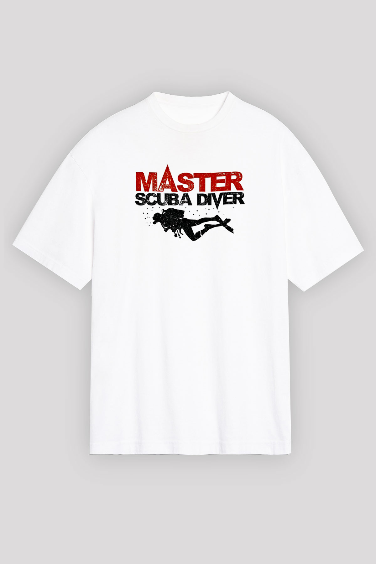 Dalgıçlık Baskılı Unisex Beyaz Oversize Tişört - Tshirt