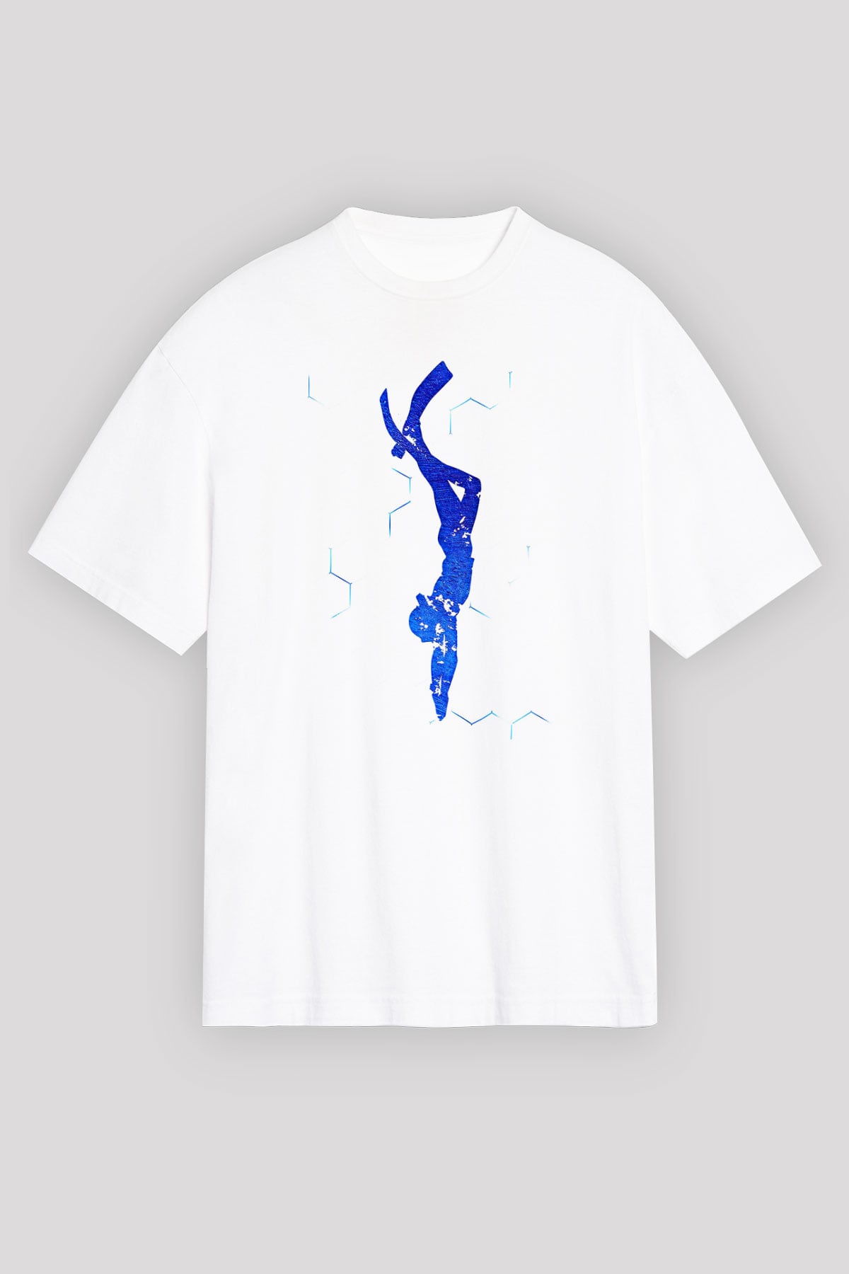 Dalgıçlık Baskılı Unisex Beyaz Oversize Tişört - Tshirt