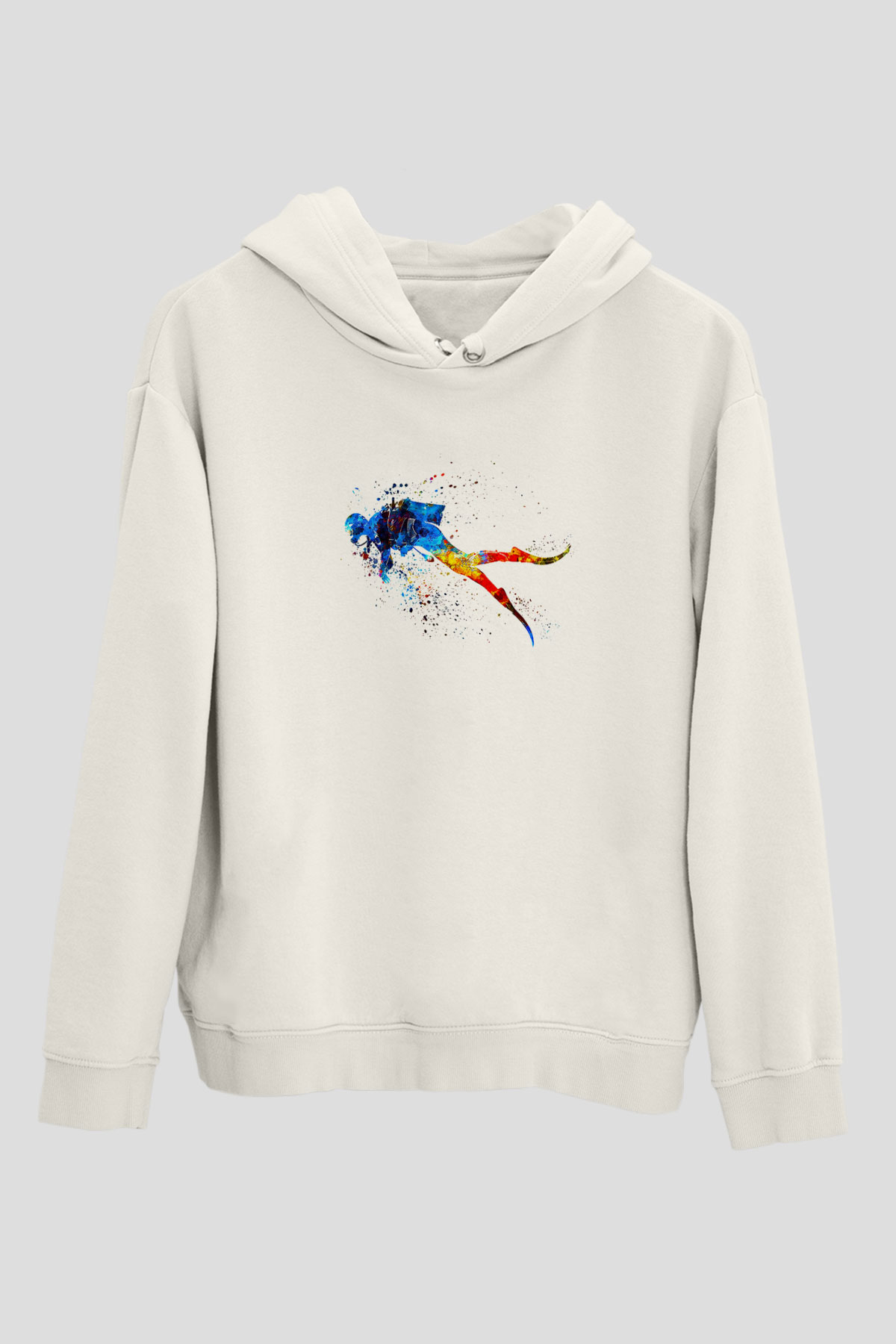 Dalgıçlık Baskılı Unisex Ekru Hoodie