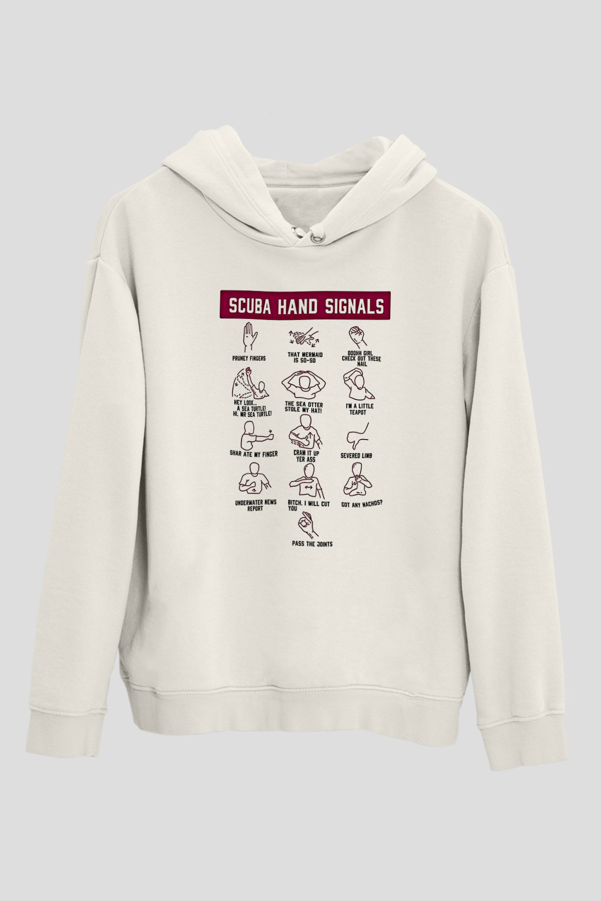 Dalgıçlık Baskılı Unisex Ekru Hoodie