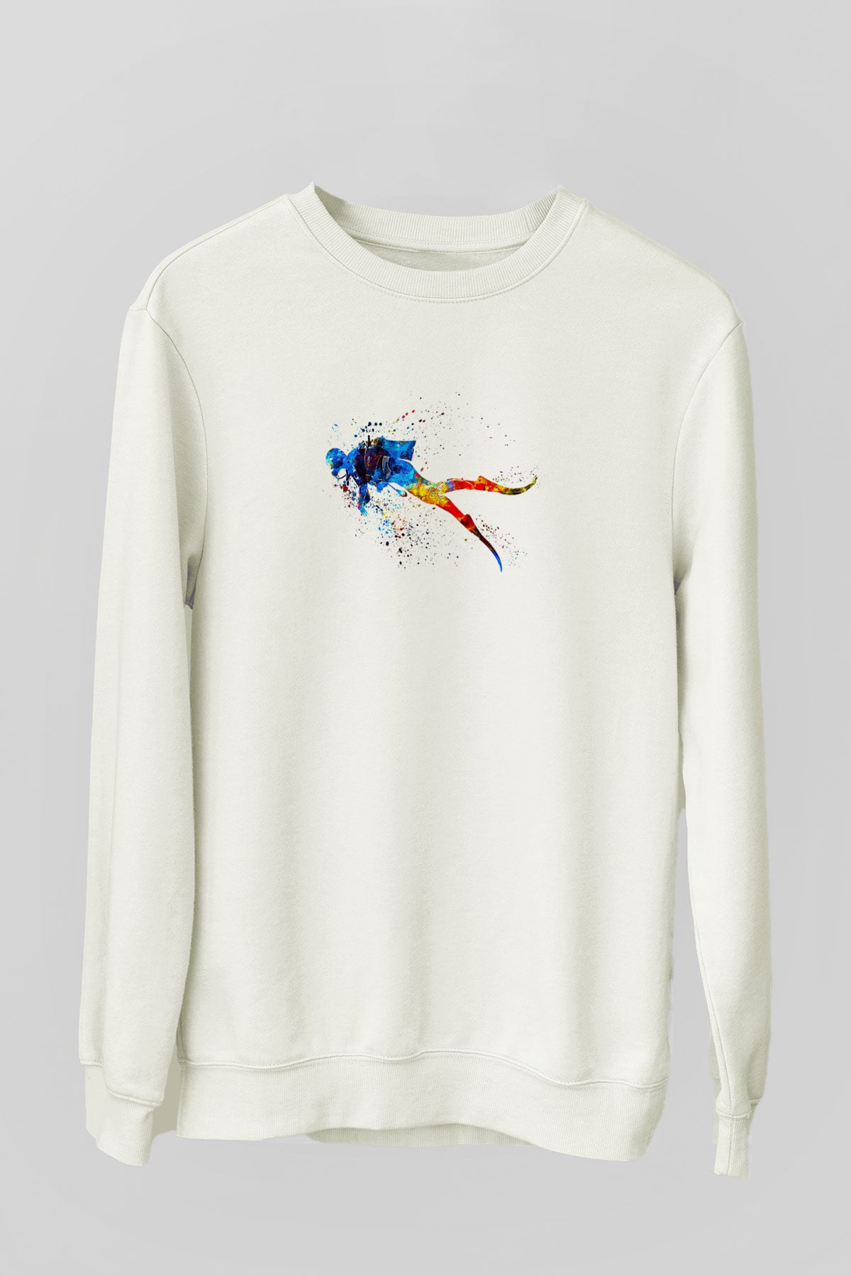 Dalgıçlık Baskılı Unisex Ekru Sweatshirt