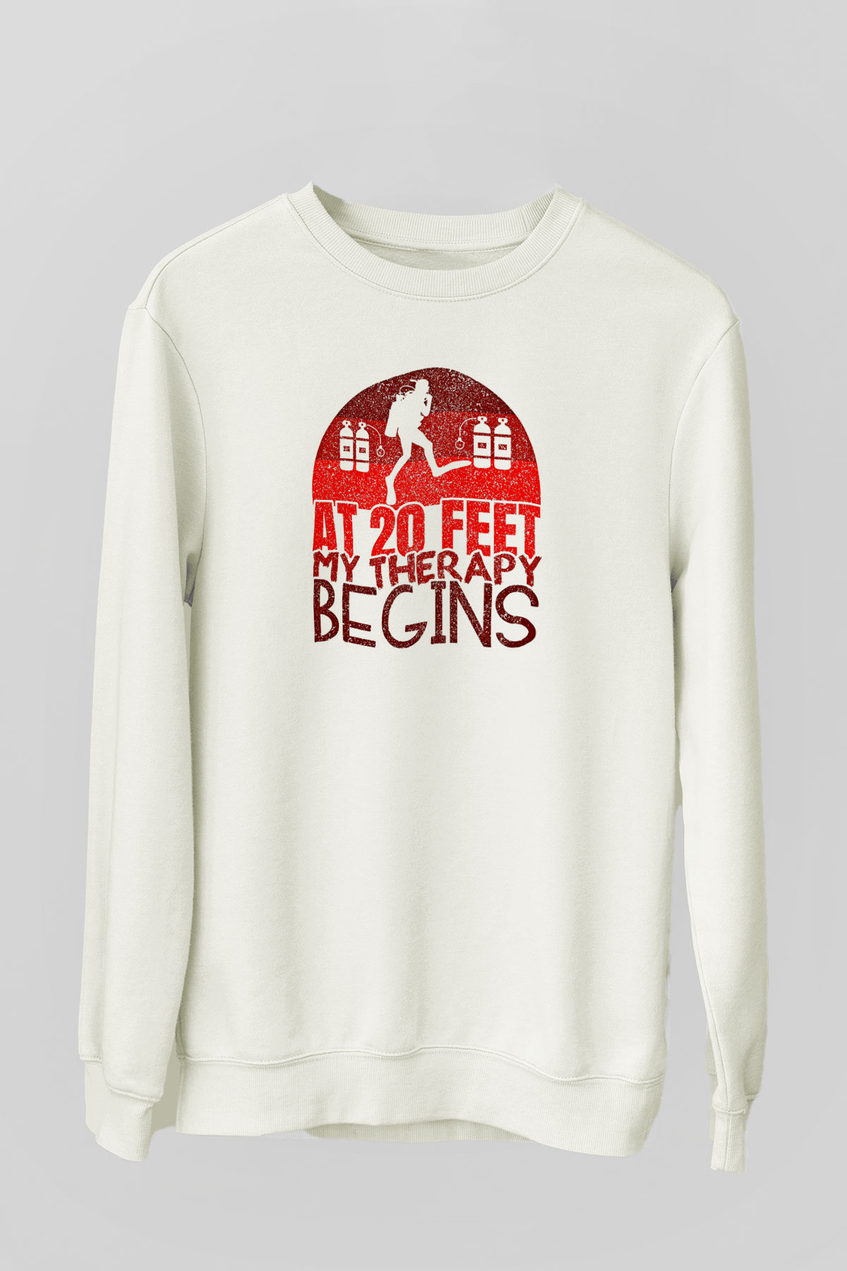 Dalgıçlık Baskılı Unisex Ekru Sweatshirt