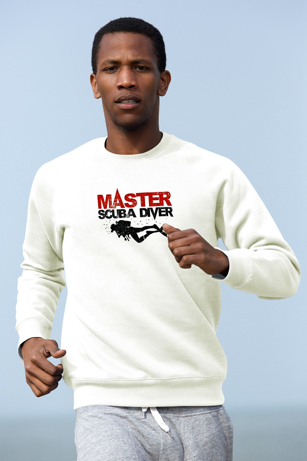 Dalgıçlık Baskılı Unisex Ekru Sweatshirt