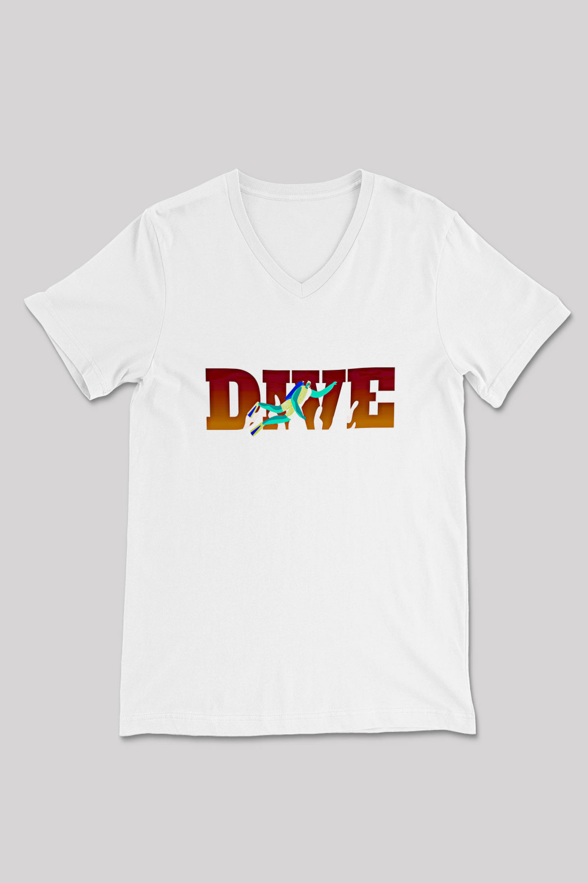 Dalgıçlık Baskılı Unisex V Yaka Tişört - Tshirt