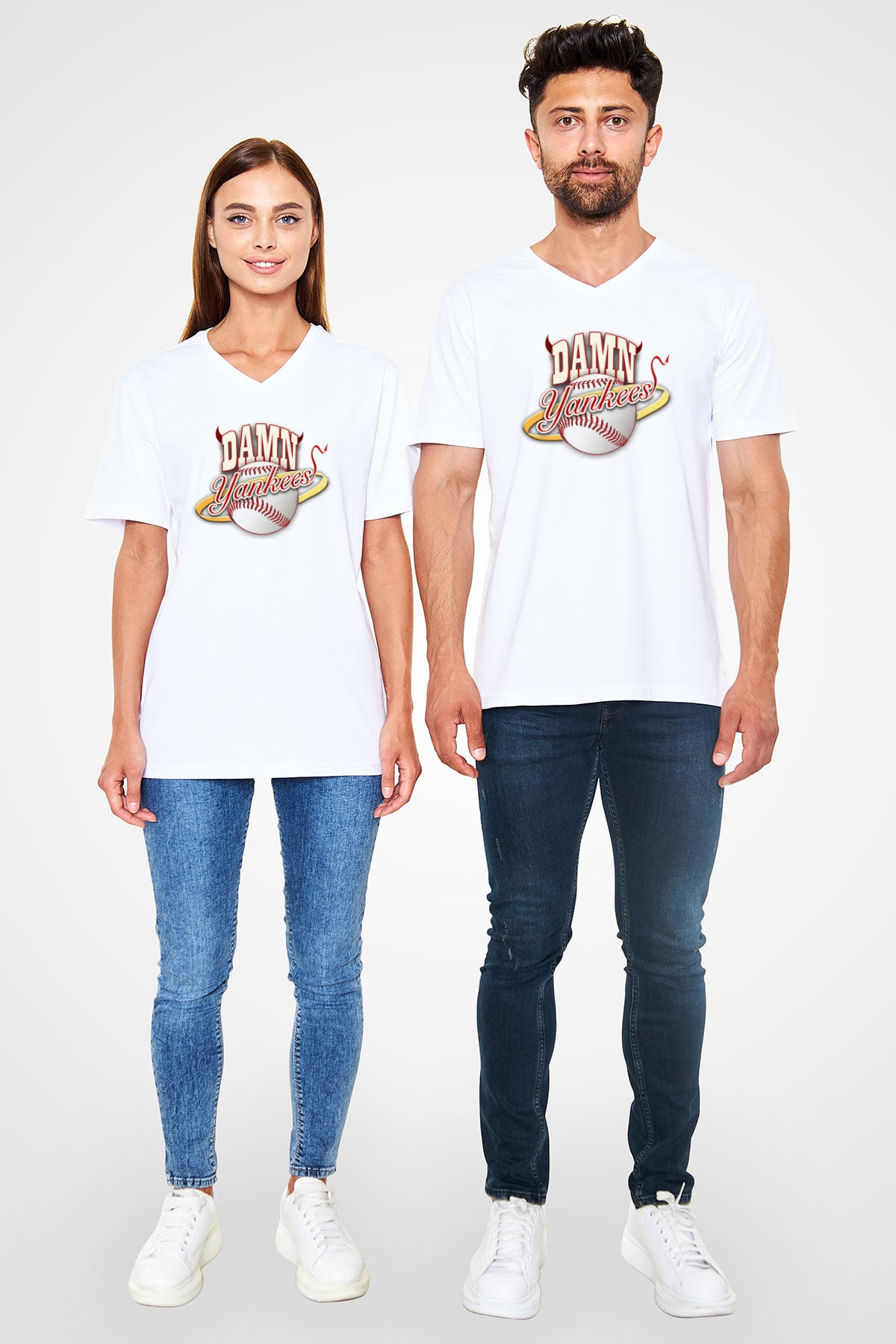 Damn Yankees Beyaz Unisex V Yaka Tişört