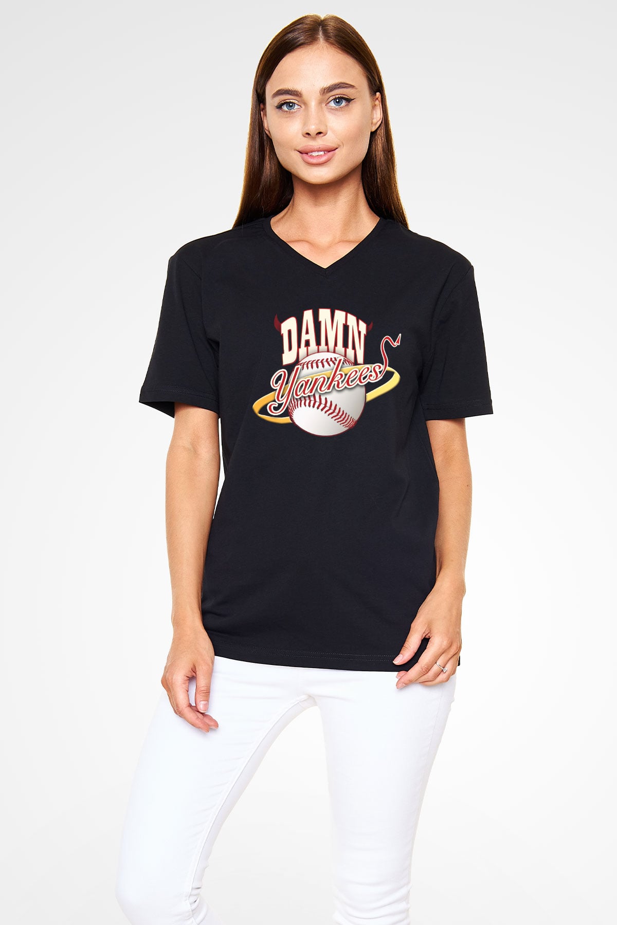 Damn Yankees Siyah Unisex V Yaka Tişört