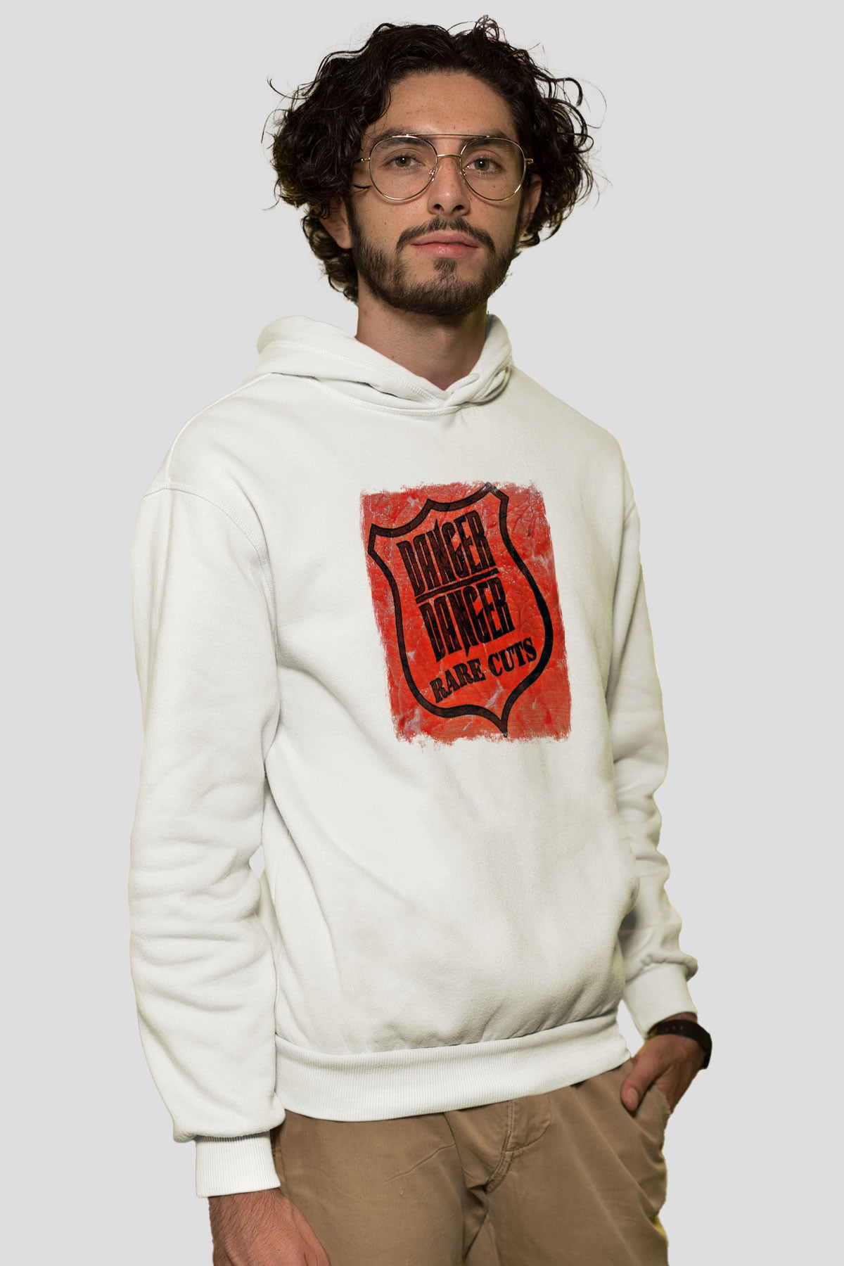 Danger Danger Baskılı Unisex Beyaz Hoodie