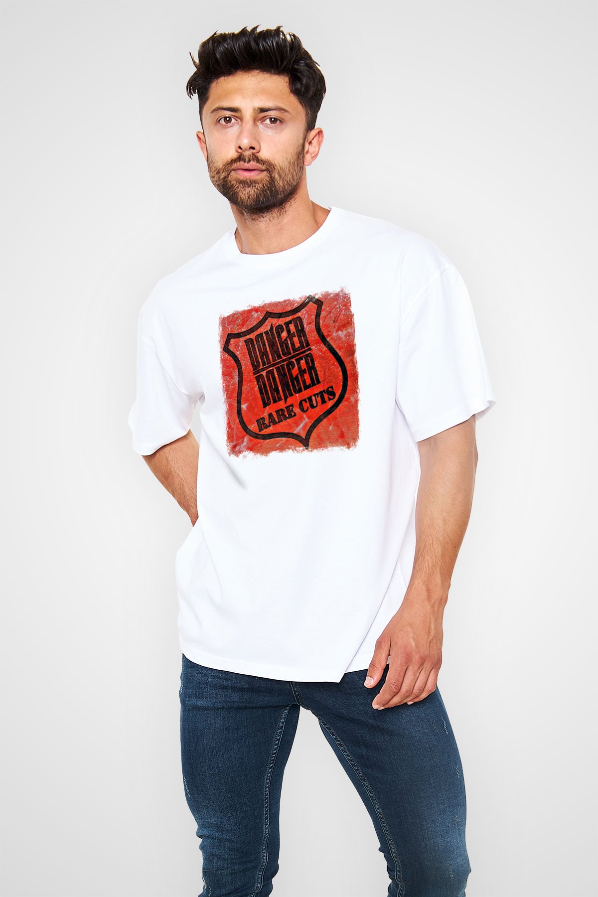 Danger Danger Baskılı Unisex Beyaz Oversize Tişört