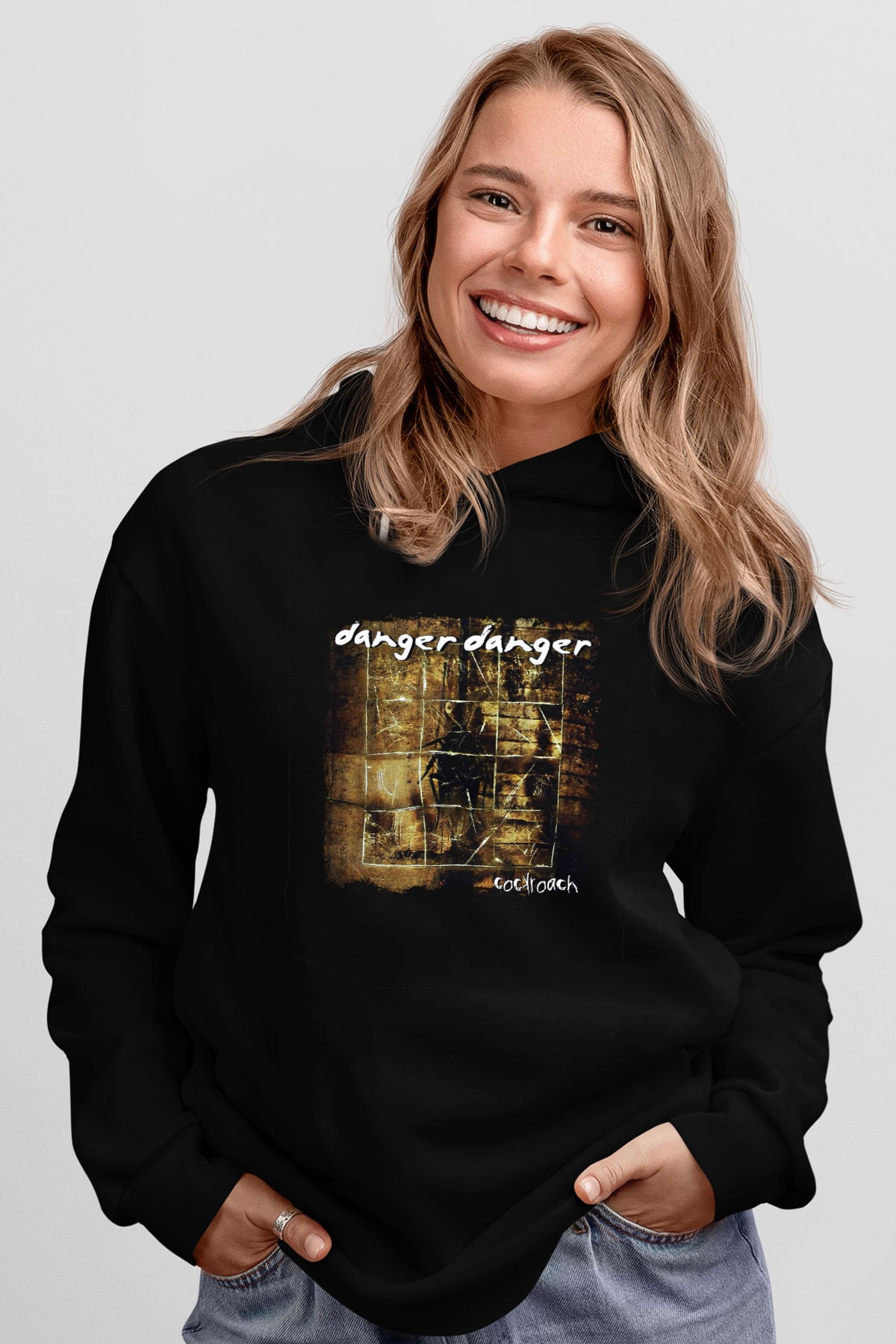Danger Danger Baskılı Unisex Siyah Hoodie