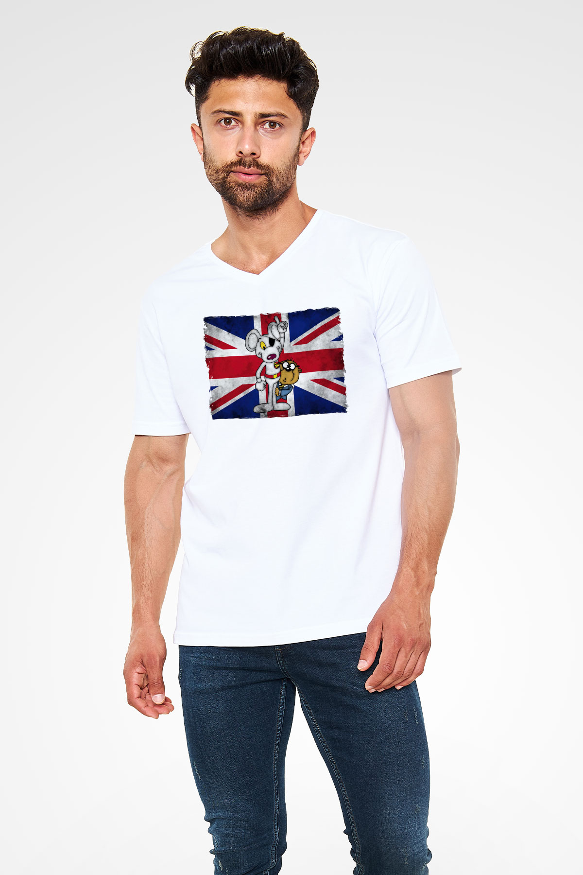Danger Mouse Beyaz Unisex V Yaka Tişört