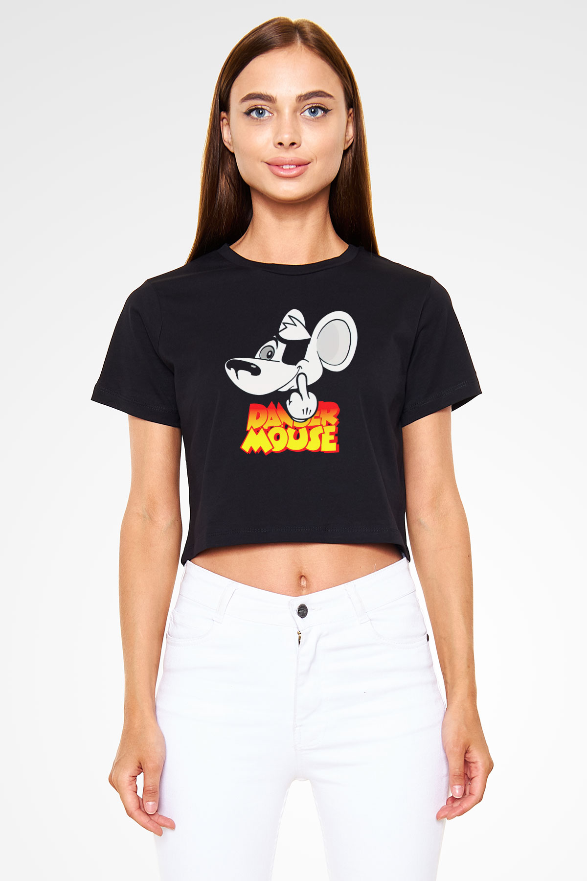 Danger Mouse Siyah   Crop Top Tişört