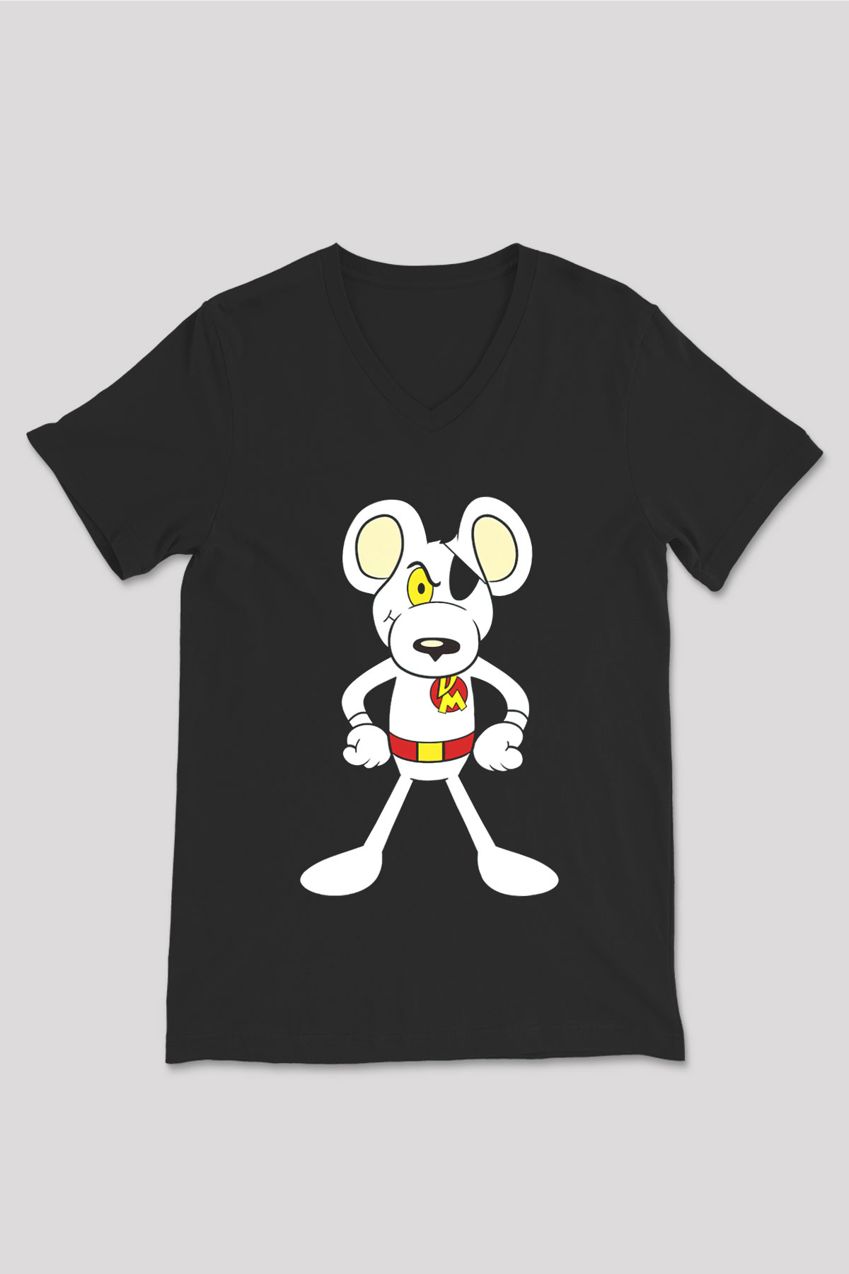 Danger Mouse Siyah Unisex  V Yaka Tişört