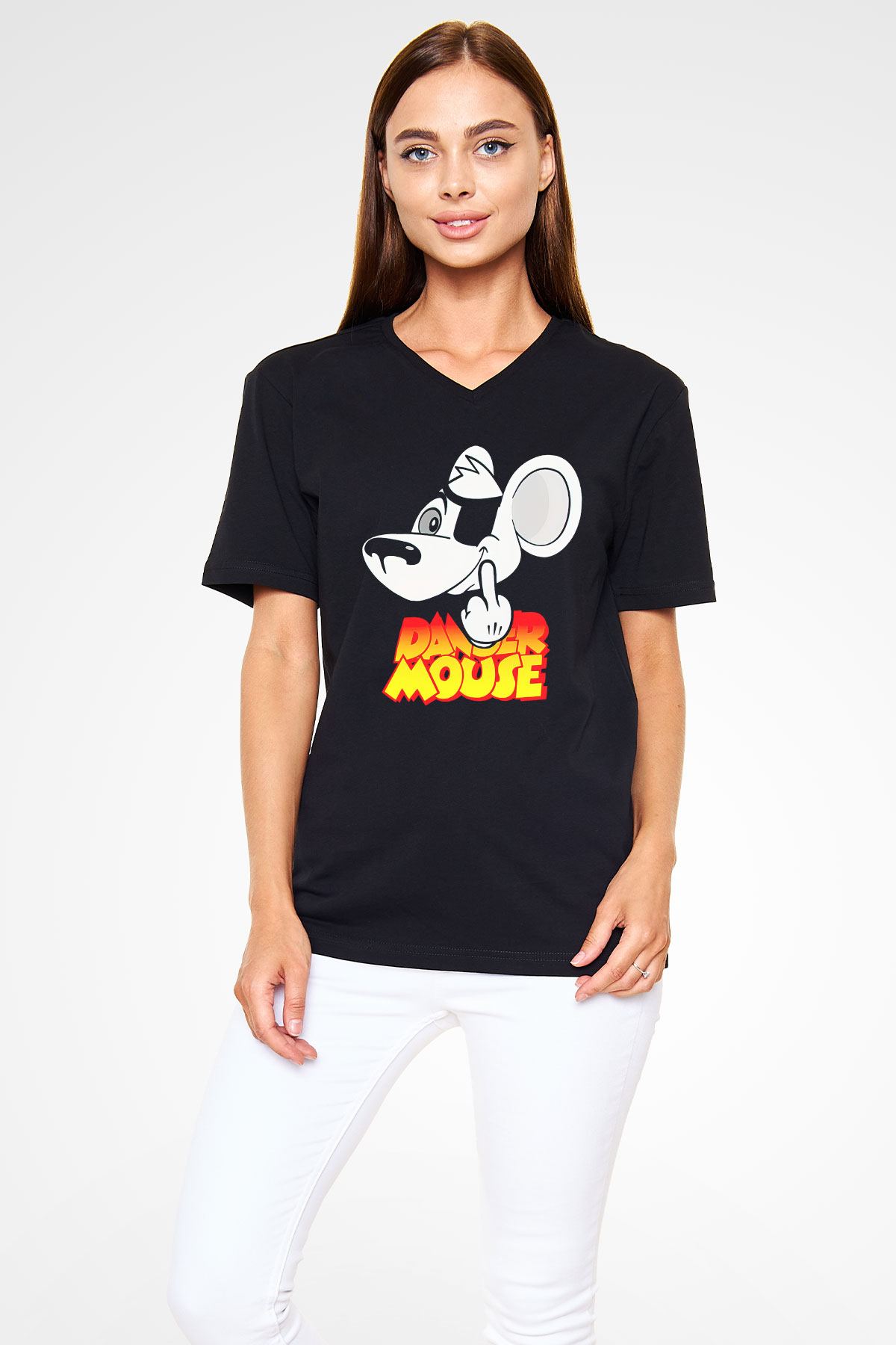 Danger Mouse Siyah Unisex  V Yaka Tişört